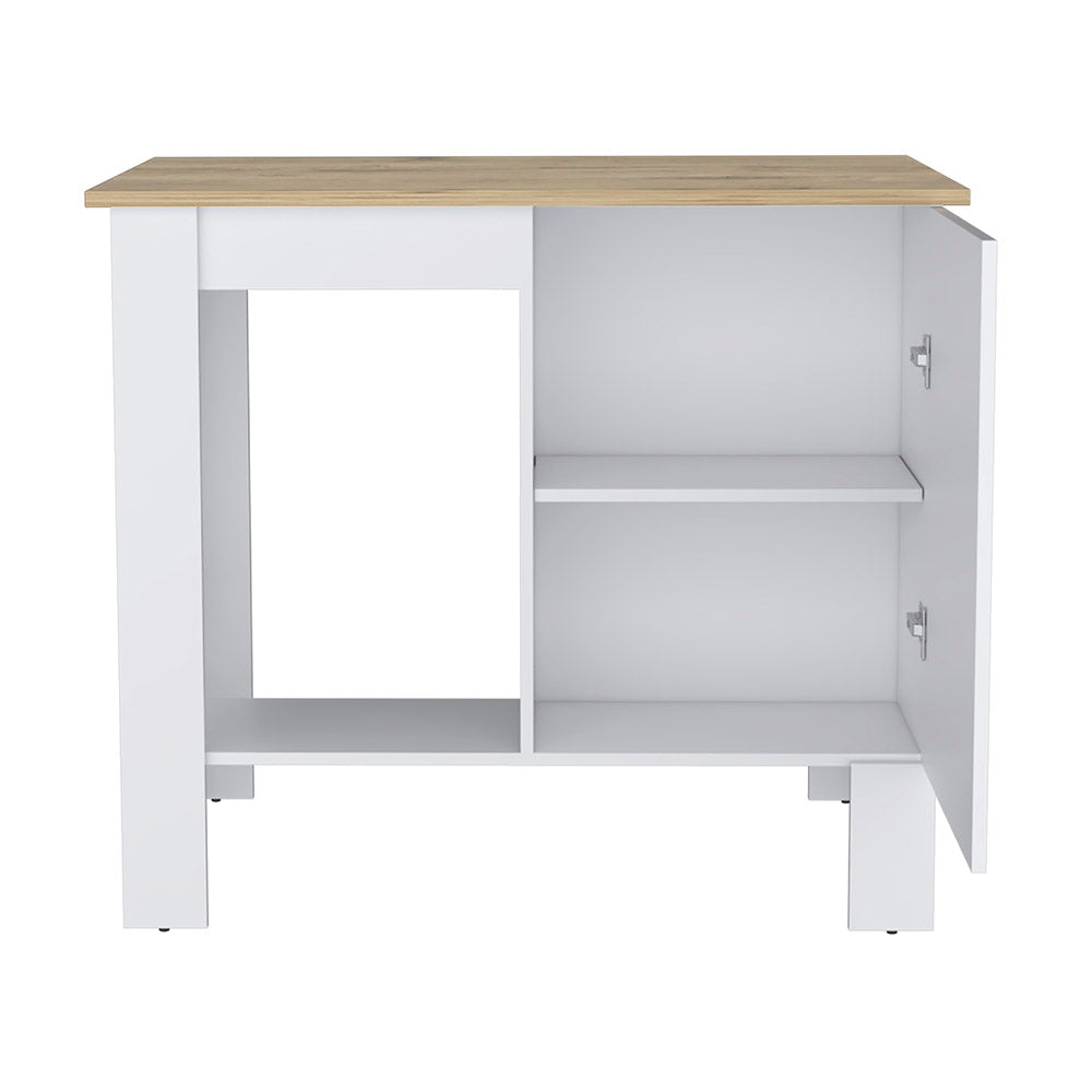Caddo Kitchen Island with Storage and Cabinet, White / Macadamia - Luciddepo