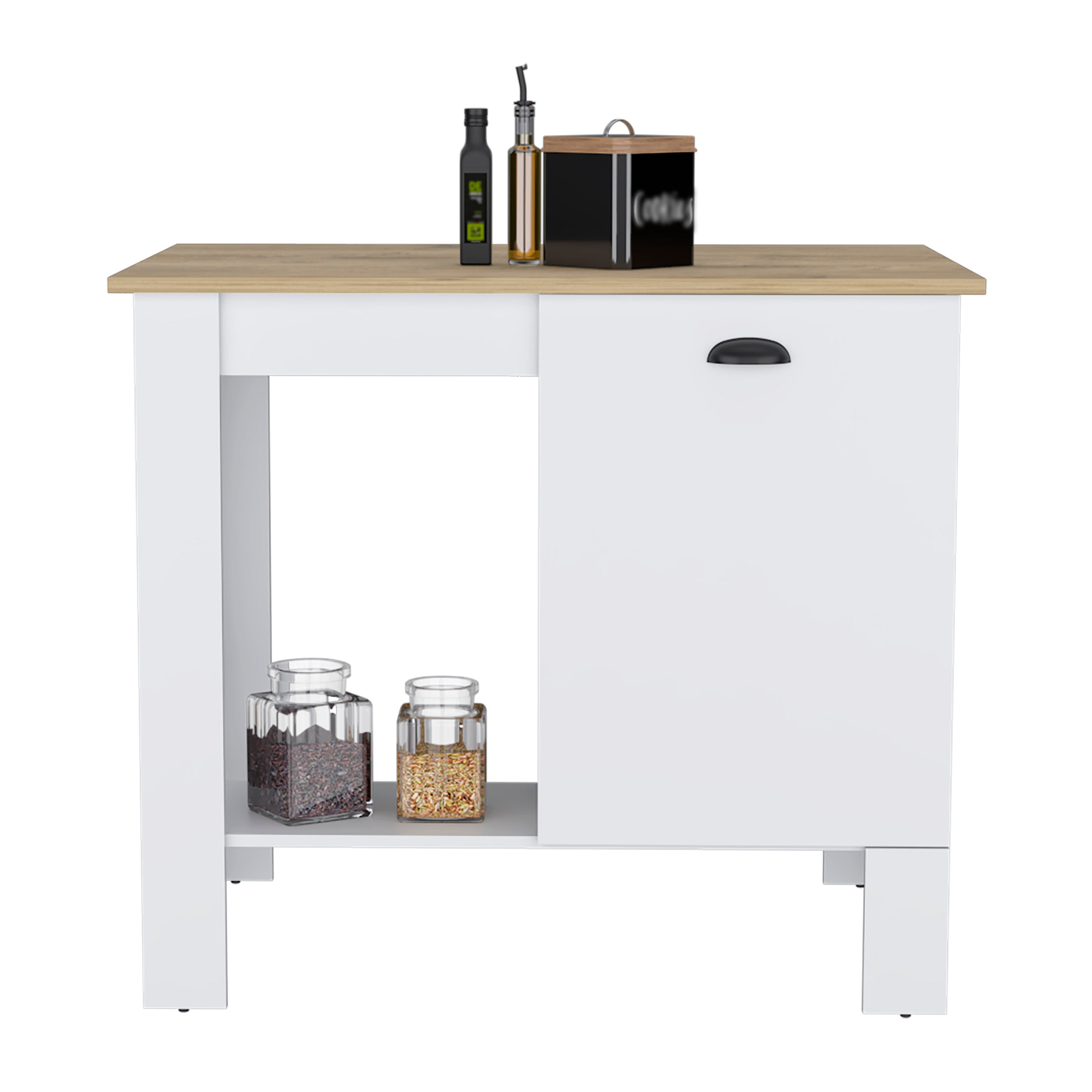 Caddo Kitchen Island with Storage and Cabinet, White / Macadamia - Luciddepo