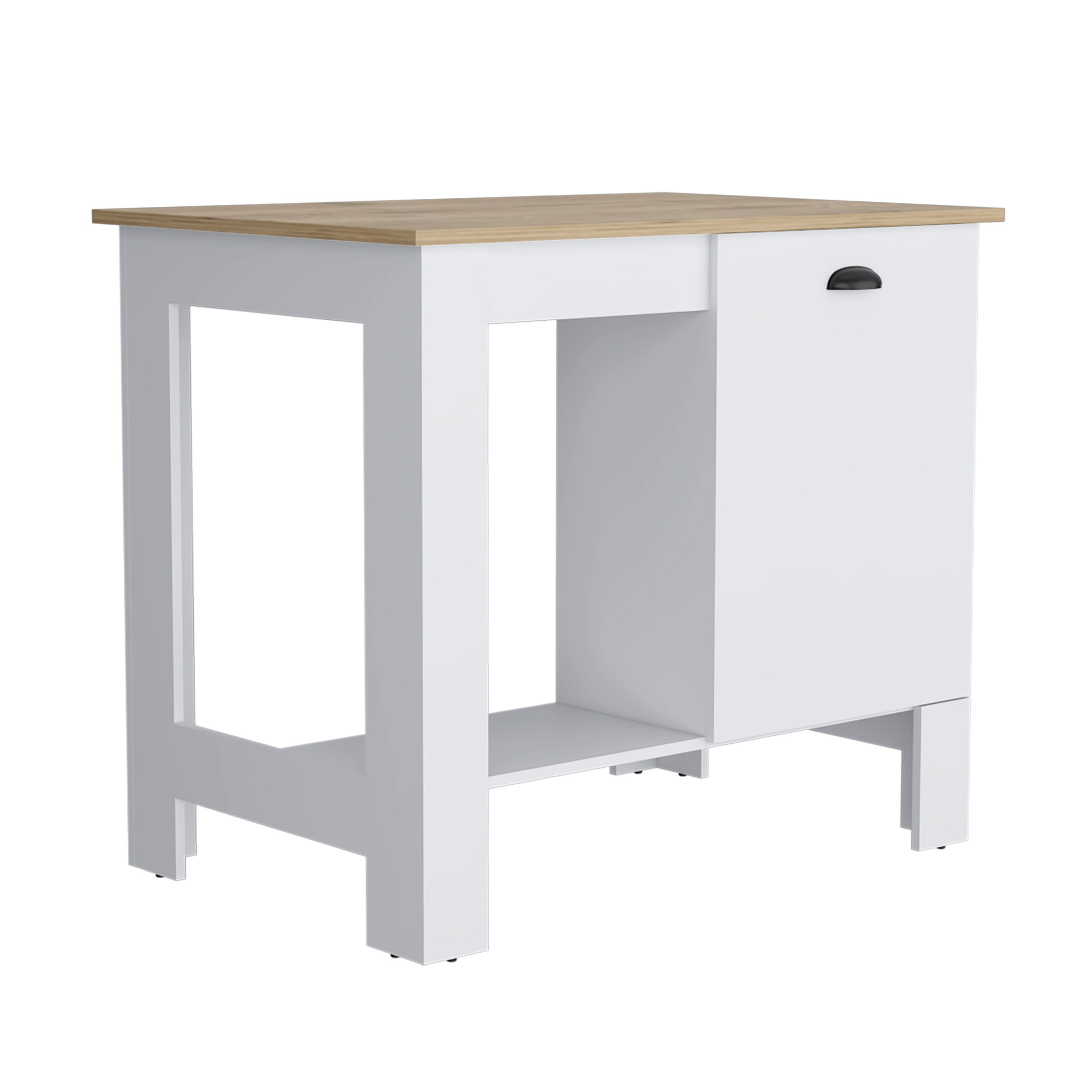 Caddo Kitchen Island with Storage and Cabinet, White / Macadamia - Luciddepo
