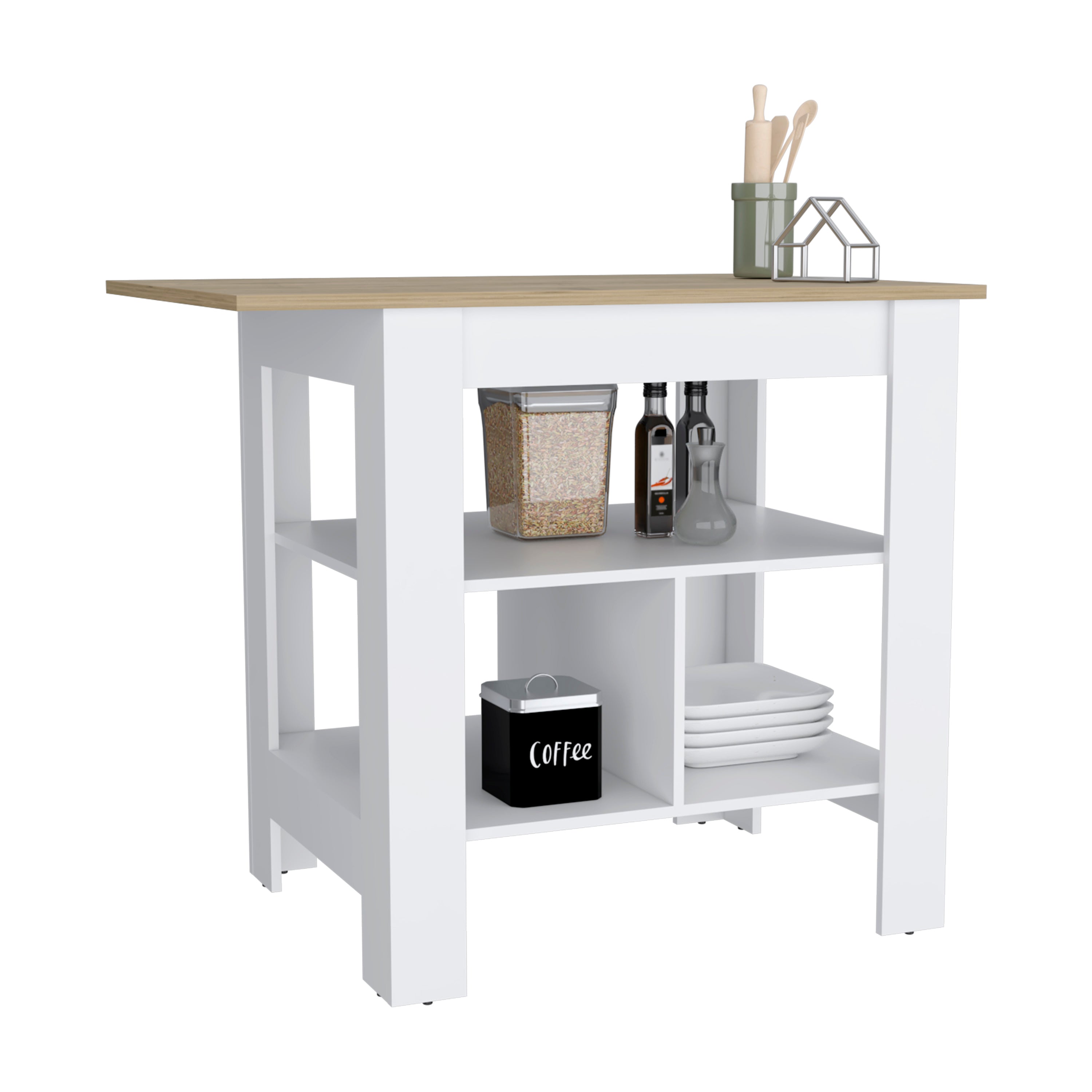 Finley Kitchen Island with Counter Space, White / Macadamia - Luciddepo