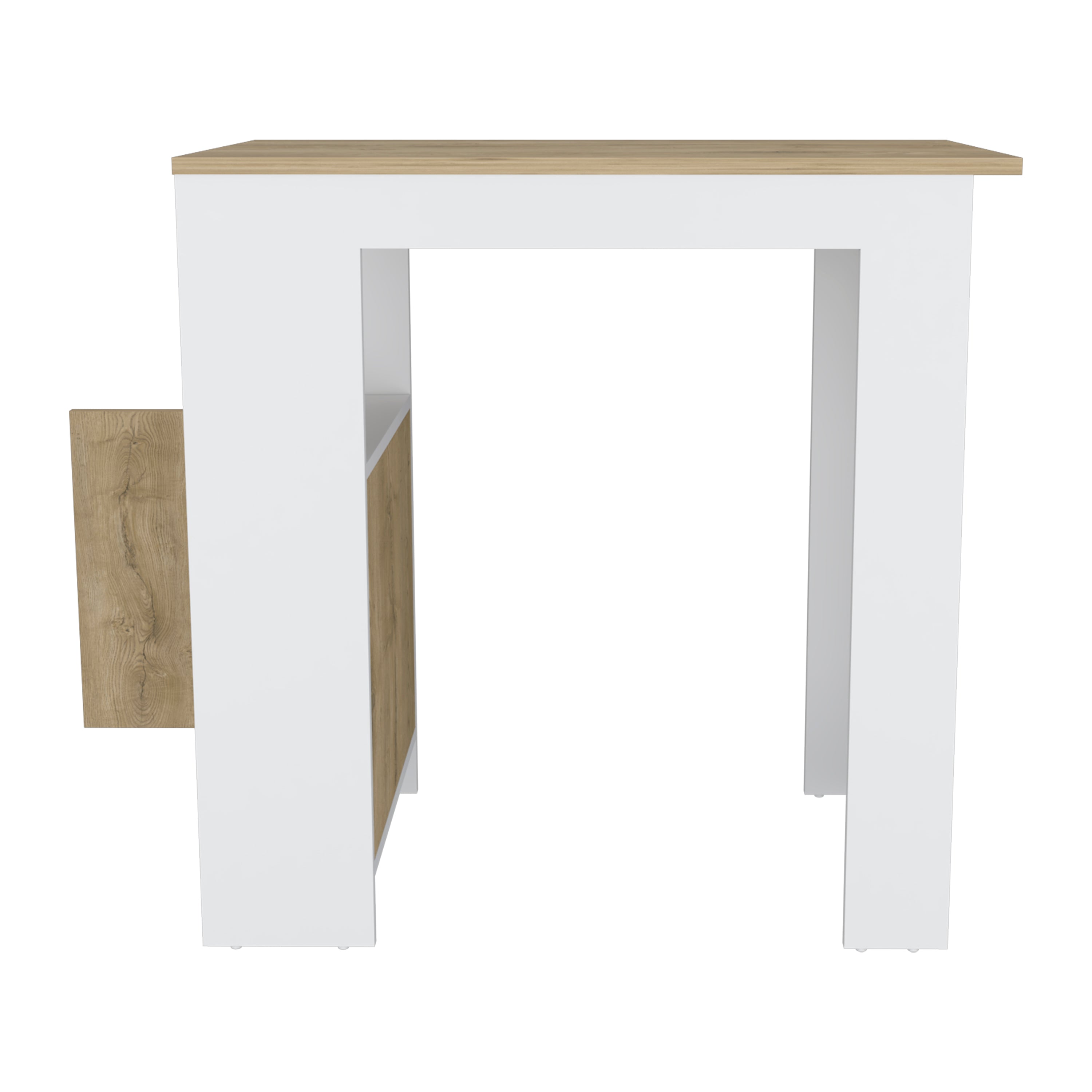 Masset Kitchen Island with Side Shelves and Push-to-Open Cabinet, White/Macadamia - Luciddepo