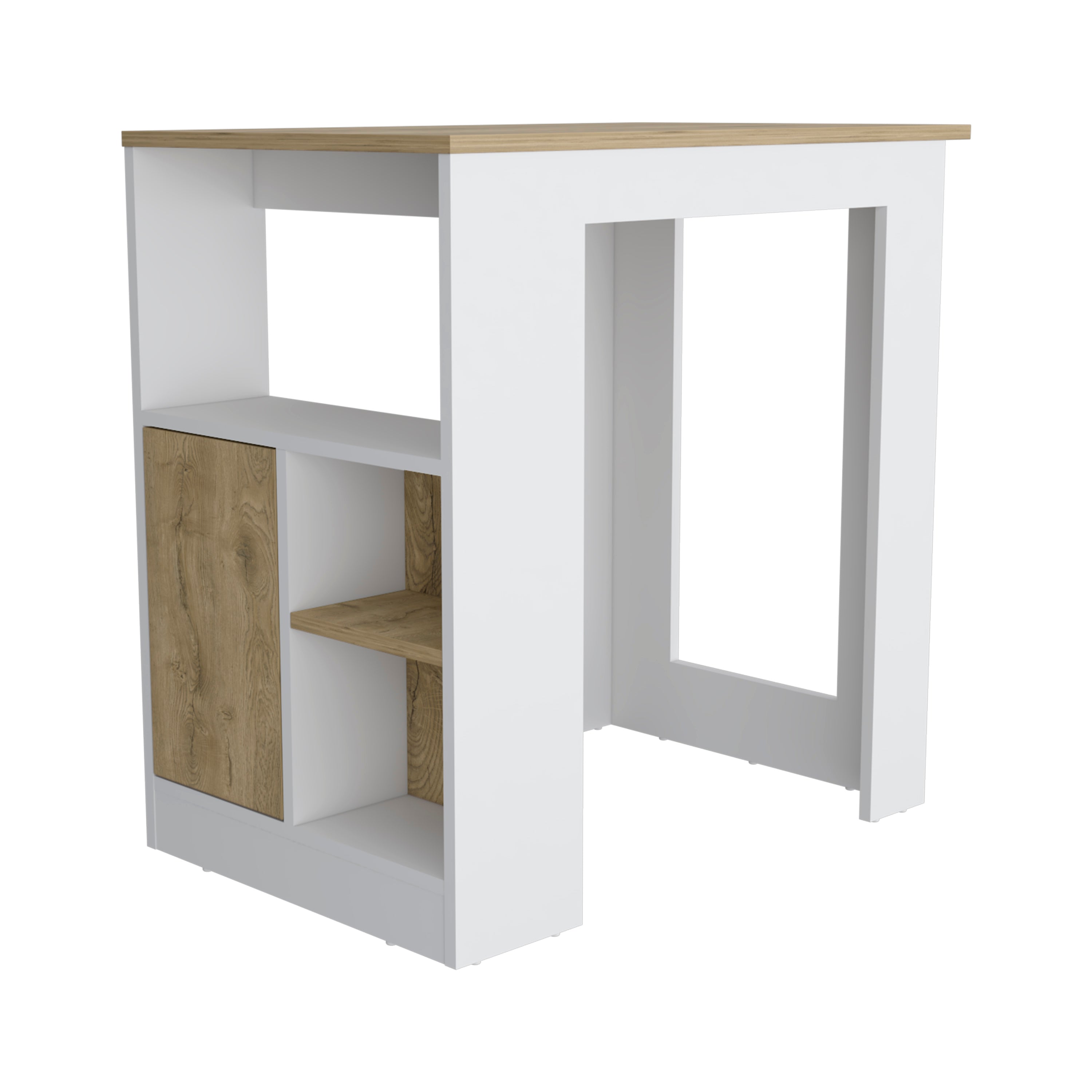 Masset Kitchen Island with Side Shelves and Push-to-Open Cabinet, White/Macadamia - Luciddepo