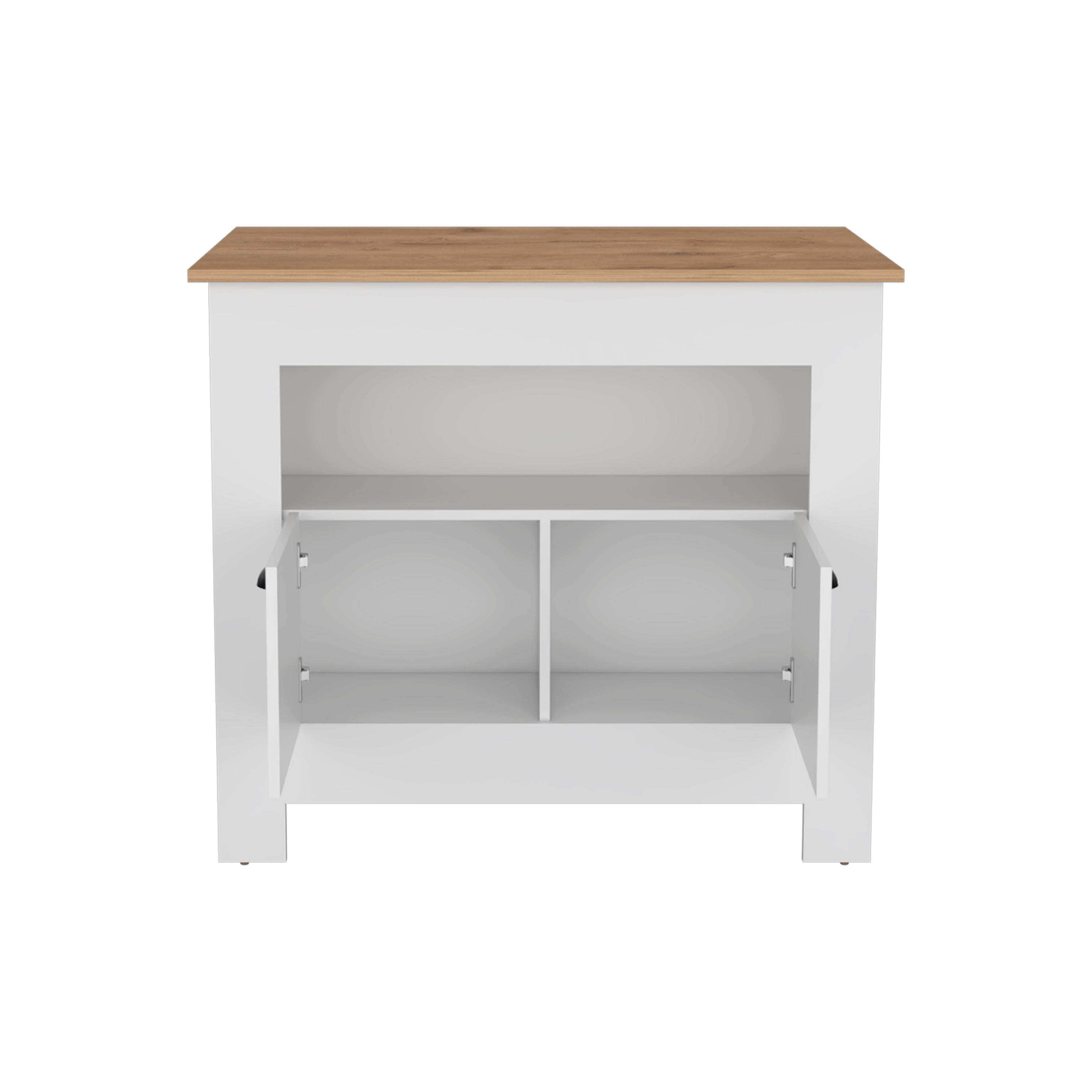 Floyd 35" H Kitchen Island, whit  2 doors, 3 shelves, White/Macadamia - Luciddepo
