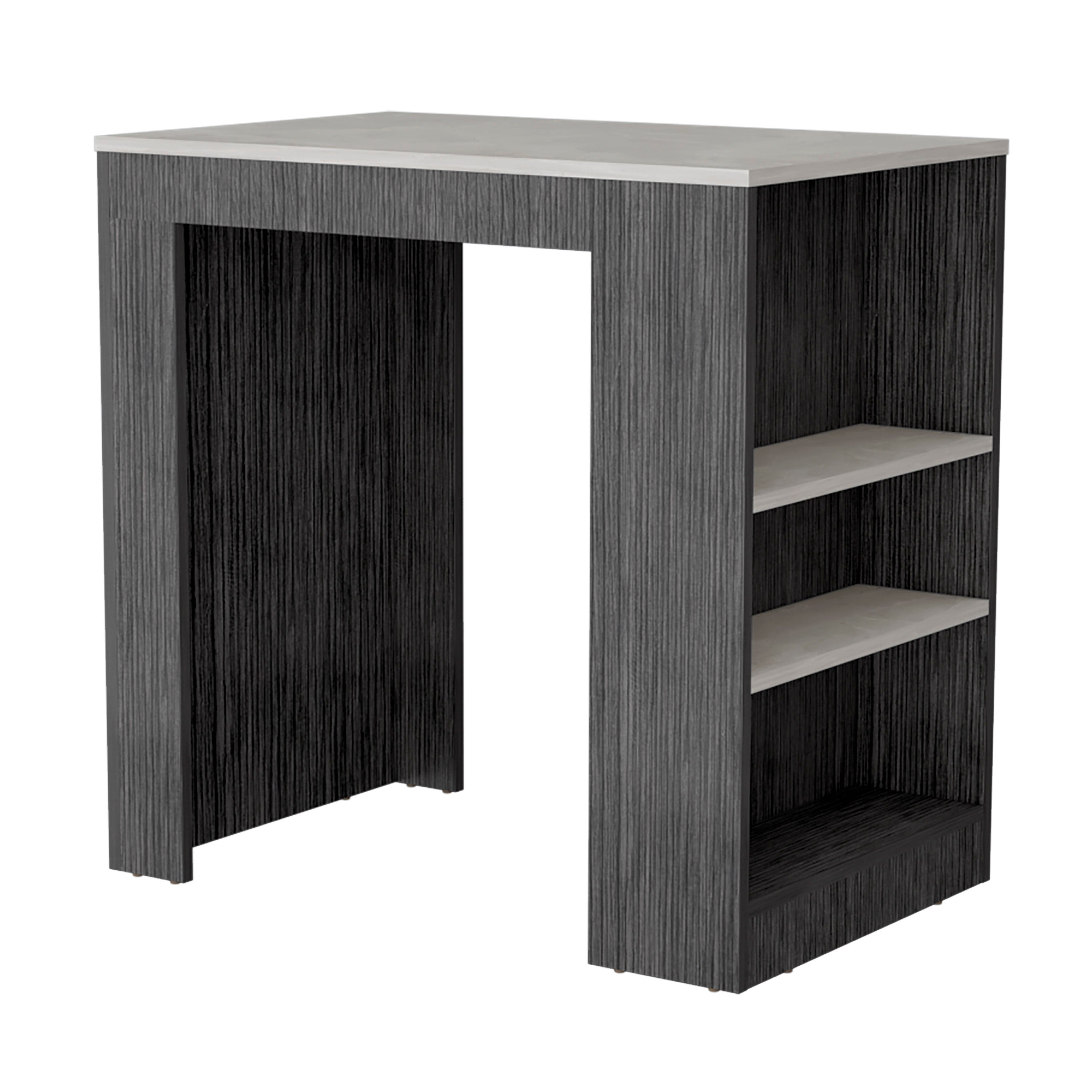 Lacour Kitchen Island, Kitchen Bar Table with 3-Side Shelves, Smokey Oak / Ibiza Marble Color Finish - Luciddepo