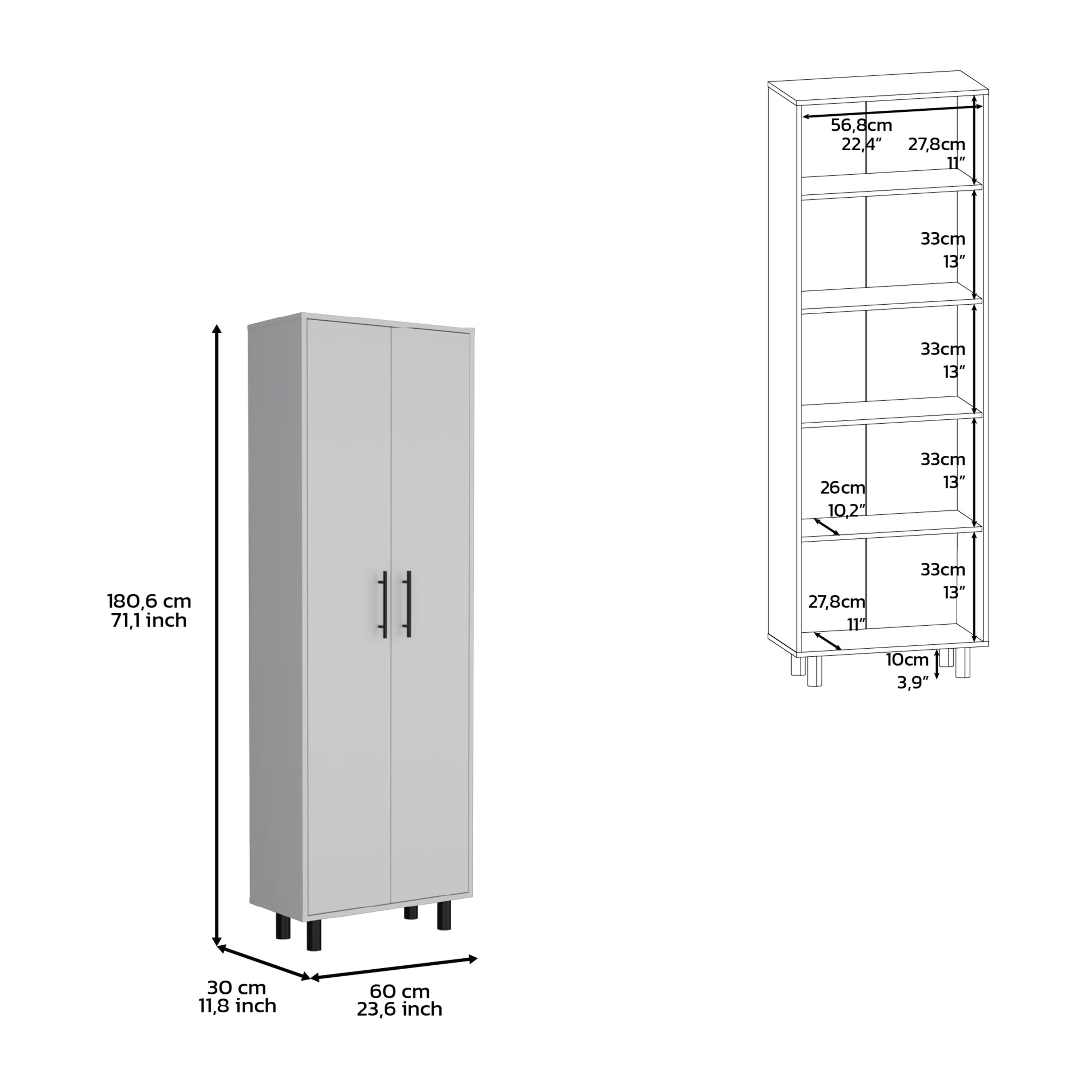 Kenner Multipurpose Storage Cabinet, 5-Tier Shelf, White - Luciddepo
