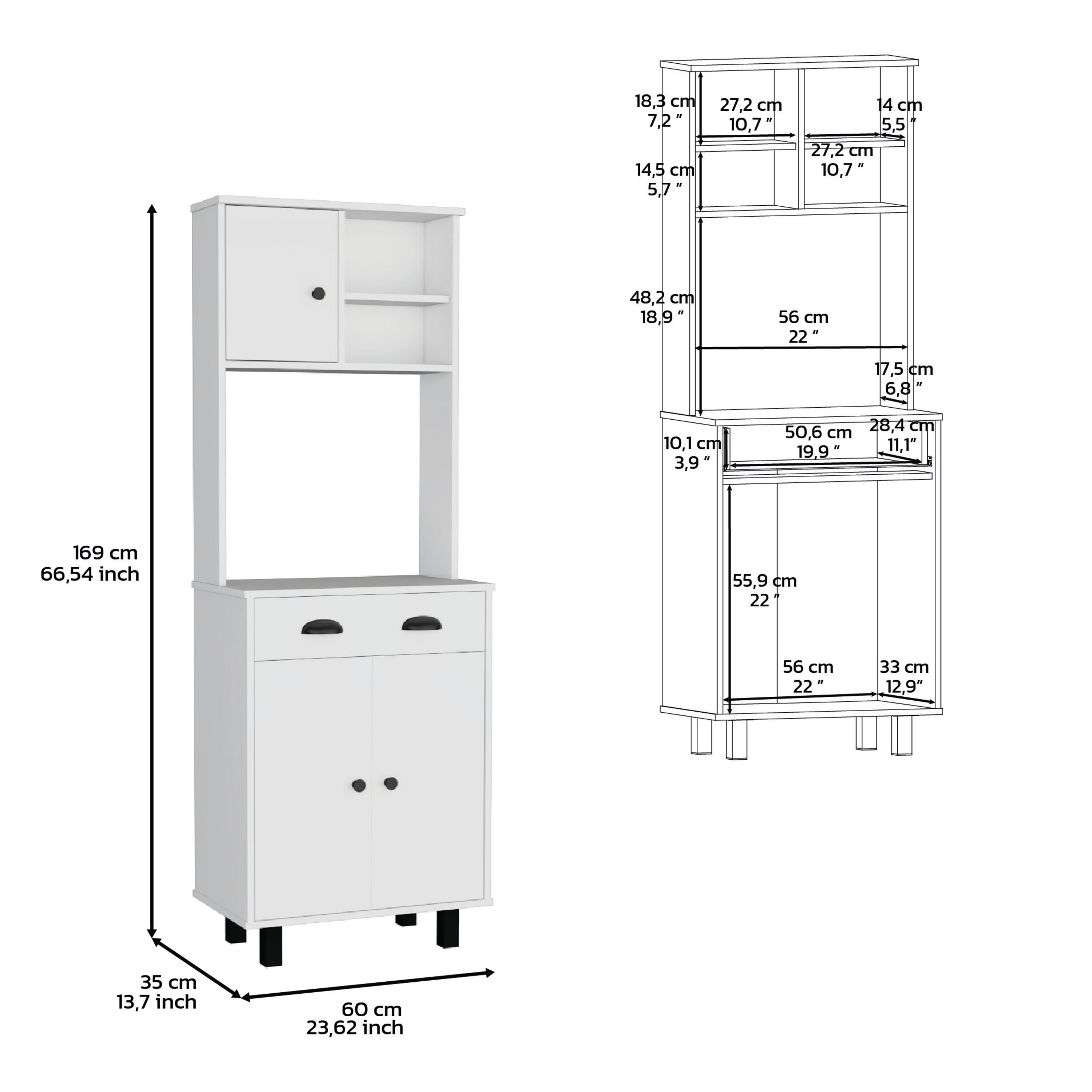 Waco 67" H Kitchen Pantry with Two Cabinets, Two Open Shelves, and One Drawer,White - Luciddepo