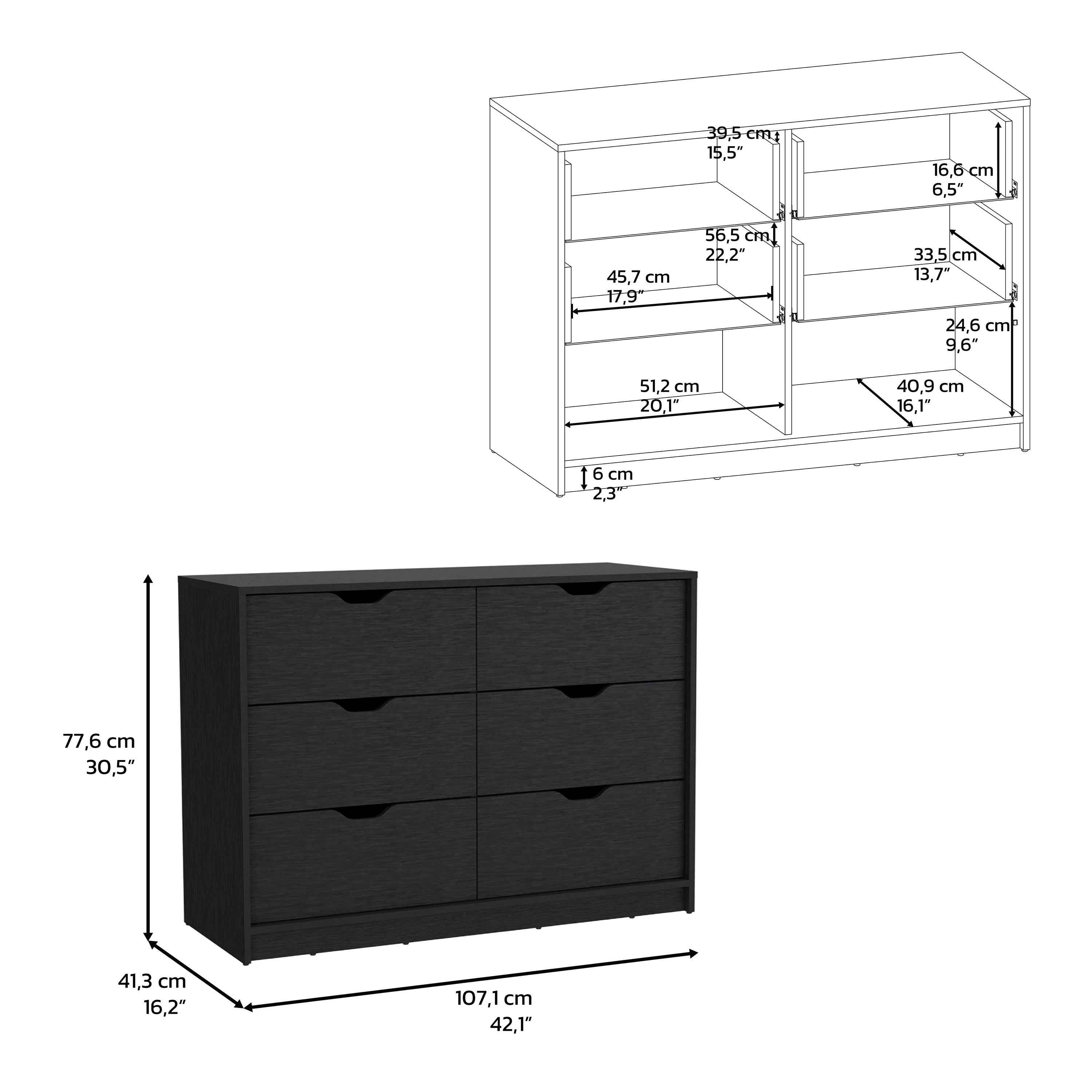 Houma 4 Drawer Dresser with 2 Lower Cabinets, Drawer Chest, Black