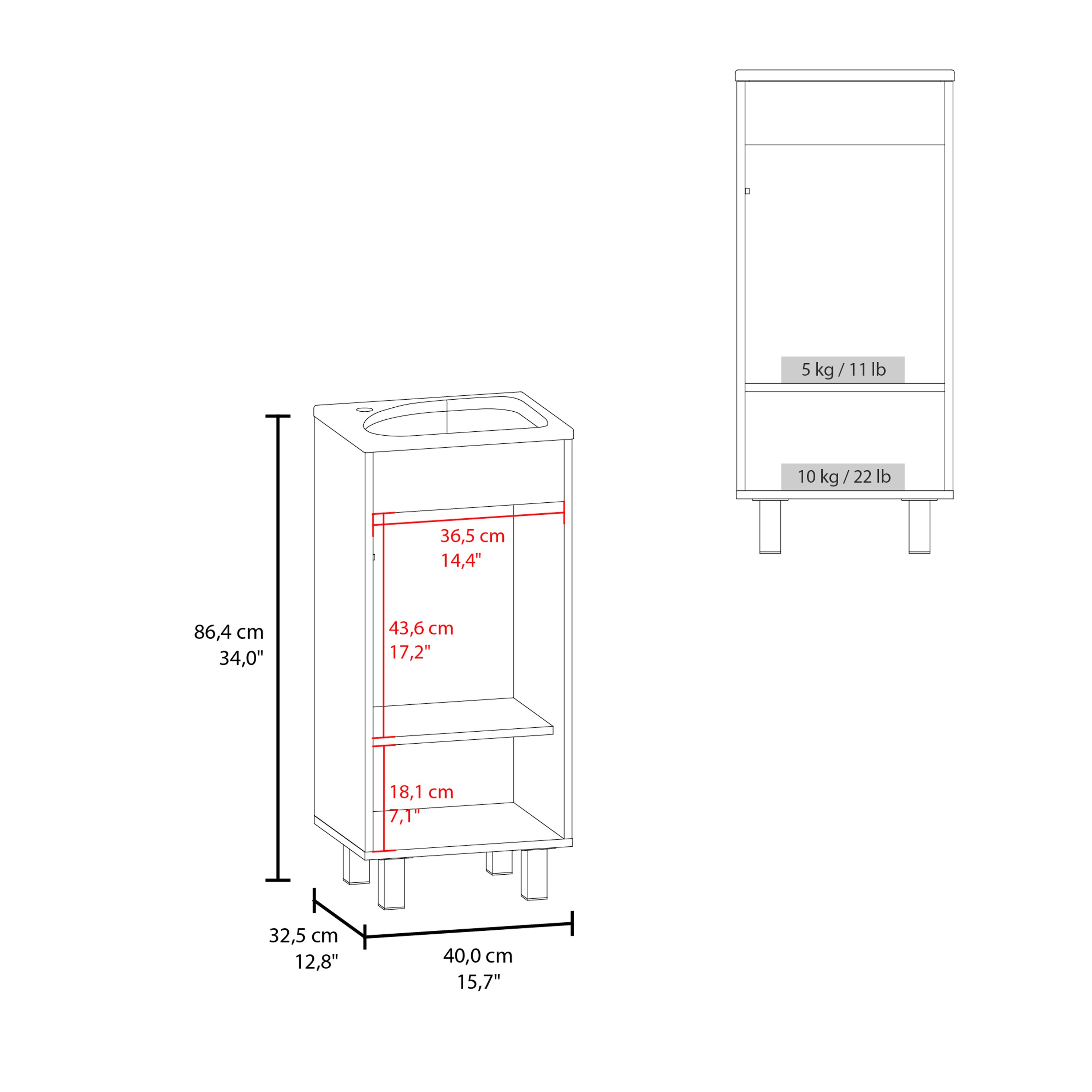 Yorkana Bathroom Vanity, 1 Door, 4 Legs, Black Wengue - Luciddepo