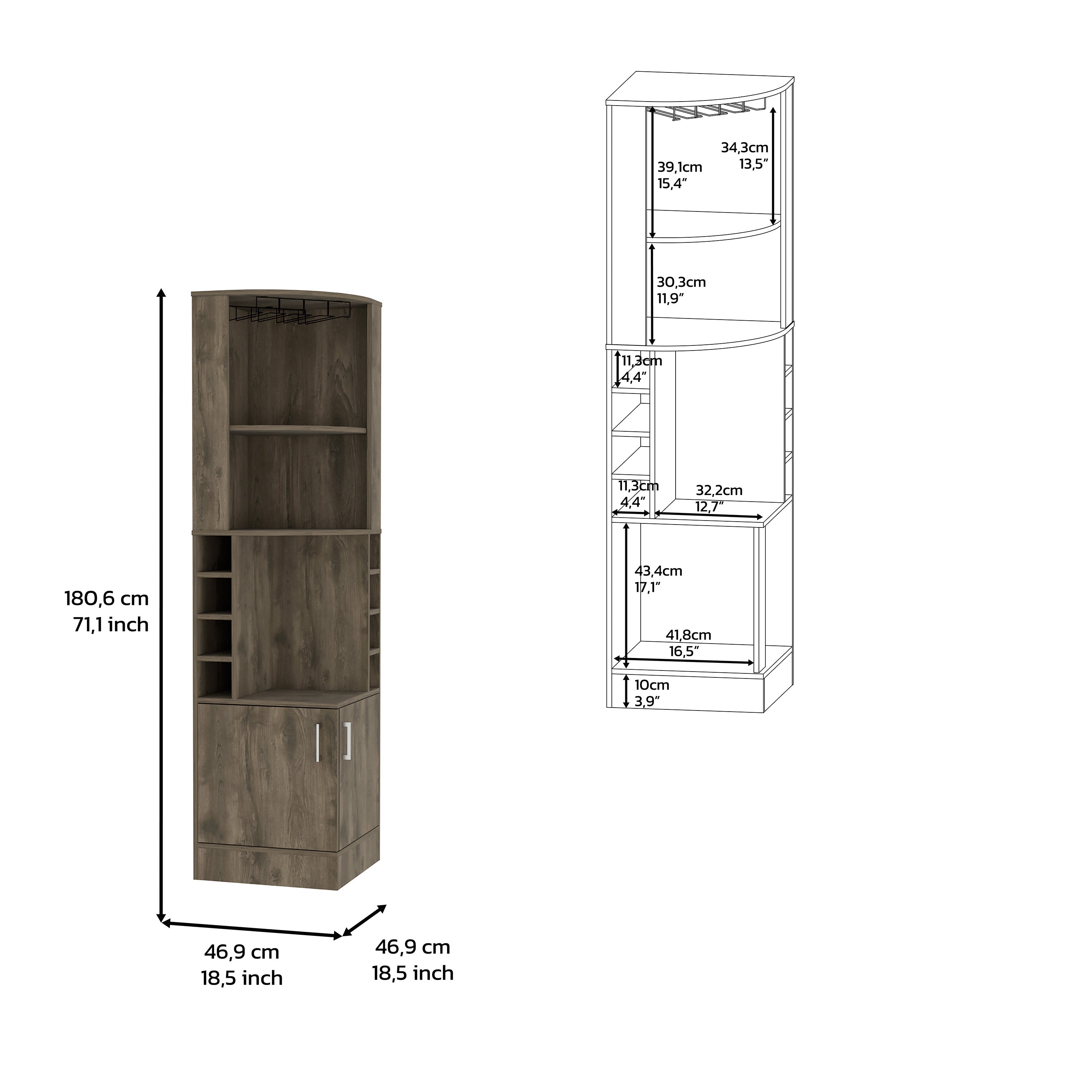 Egina Bar Cabinet Two Drawers, Eight Bottle Cubbies, Two Large Open Shelves, Dark Brown - Luciddepo