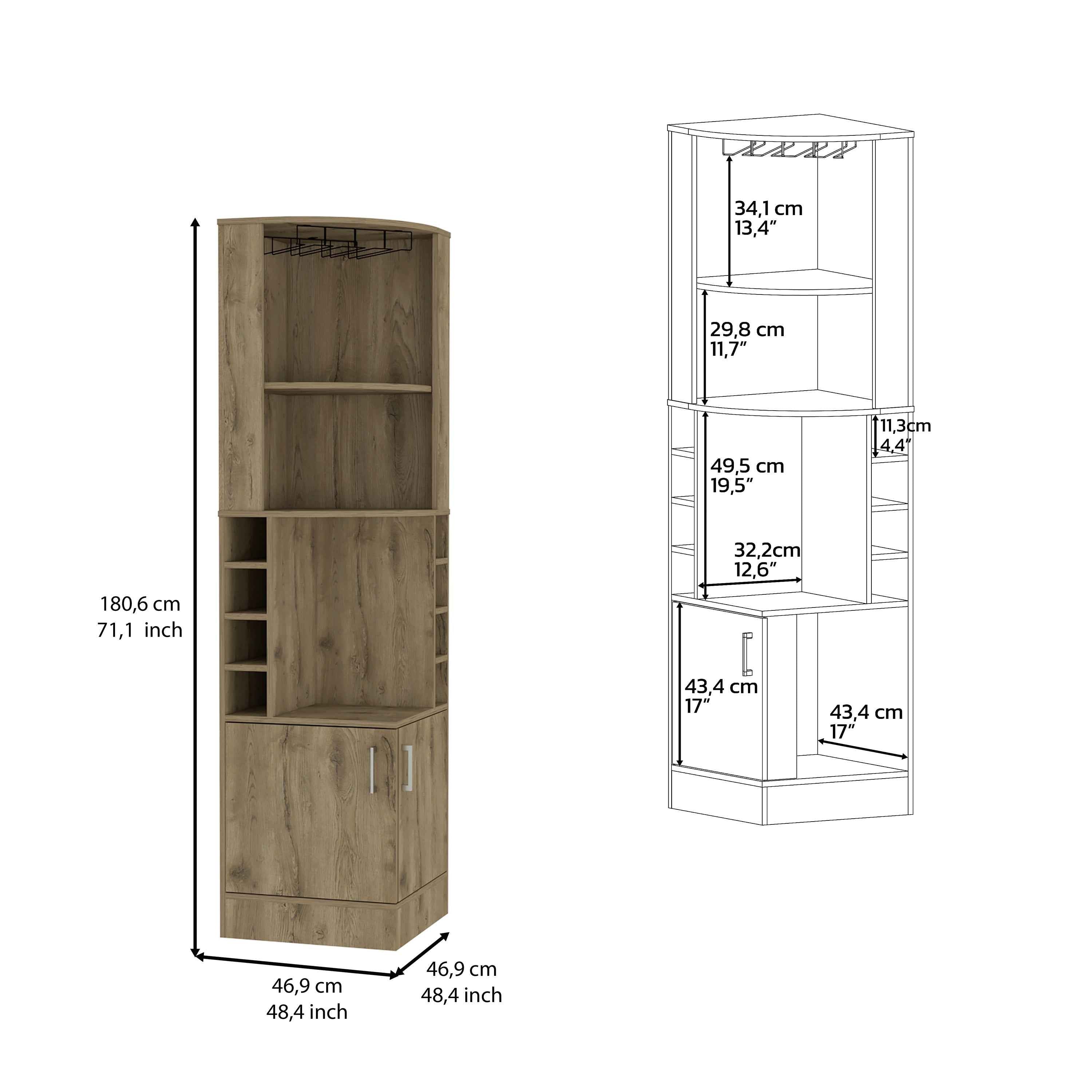 Egina Bar Cabinet Two Drawers, Eight Bottle Cubbies, Two Large Open Shelves, Macadamia