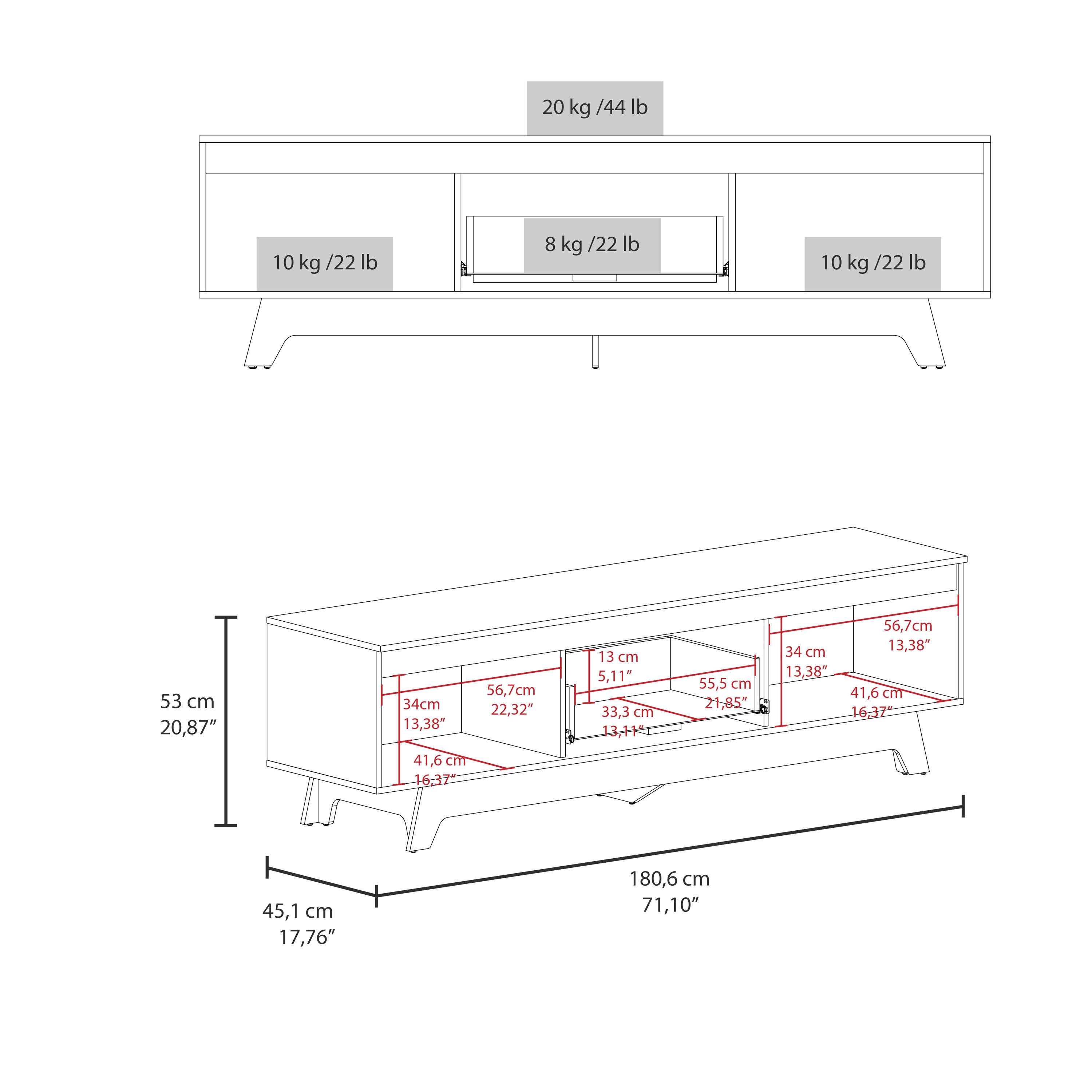 Curlew TV Stand, 2 Doors, 1 Drawer, White / Natural Oak - Luciddepo