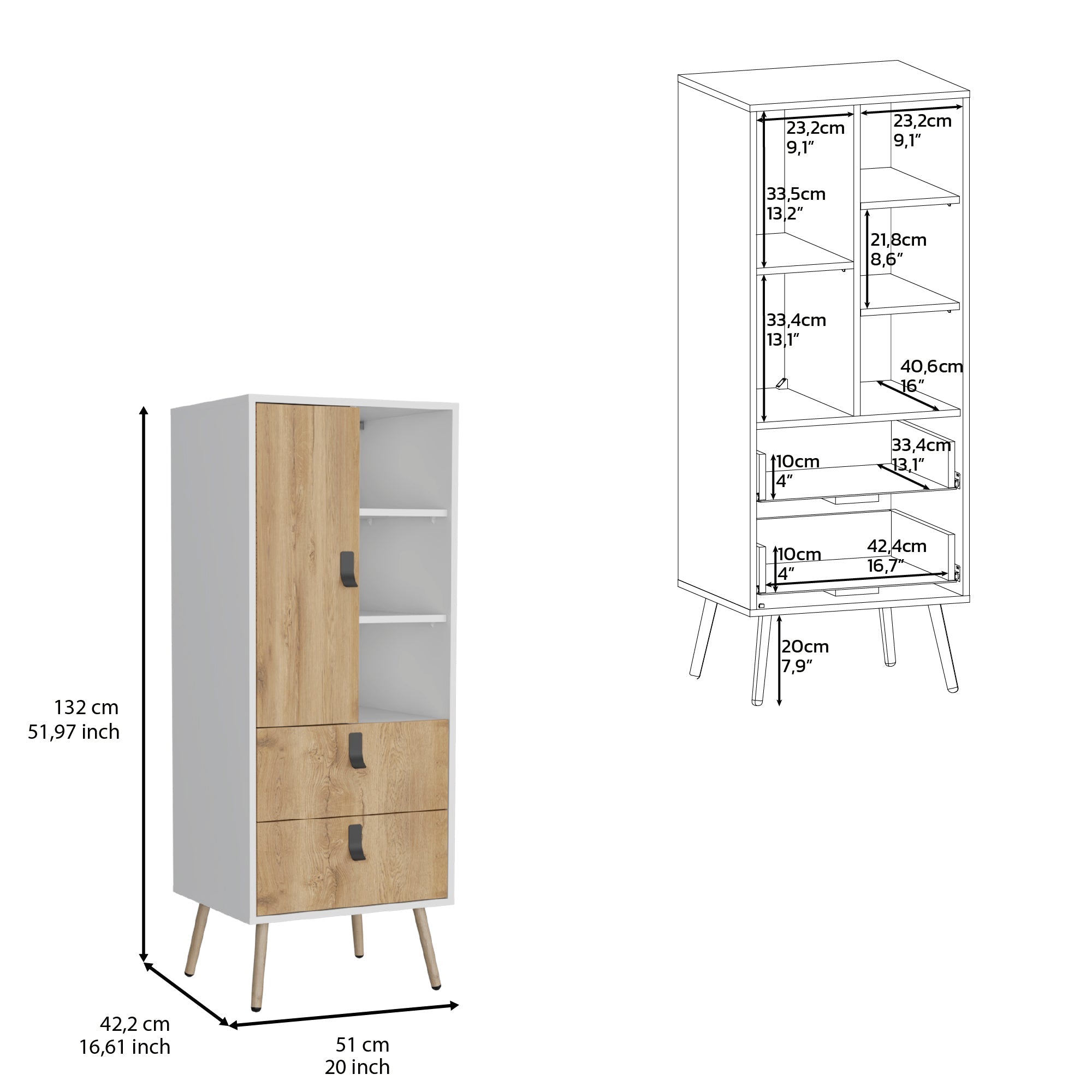 Toka Dresser Stylish Bedroom Storage Solution with 3 Shelves, 2 Drawers, and 1 Door - Luciddepo