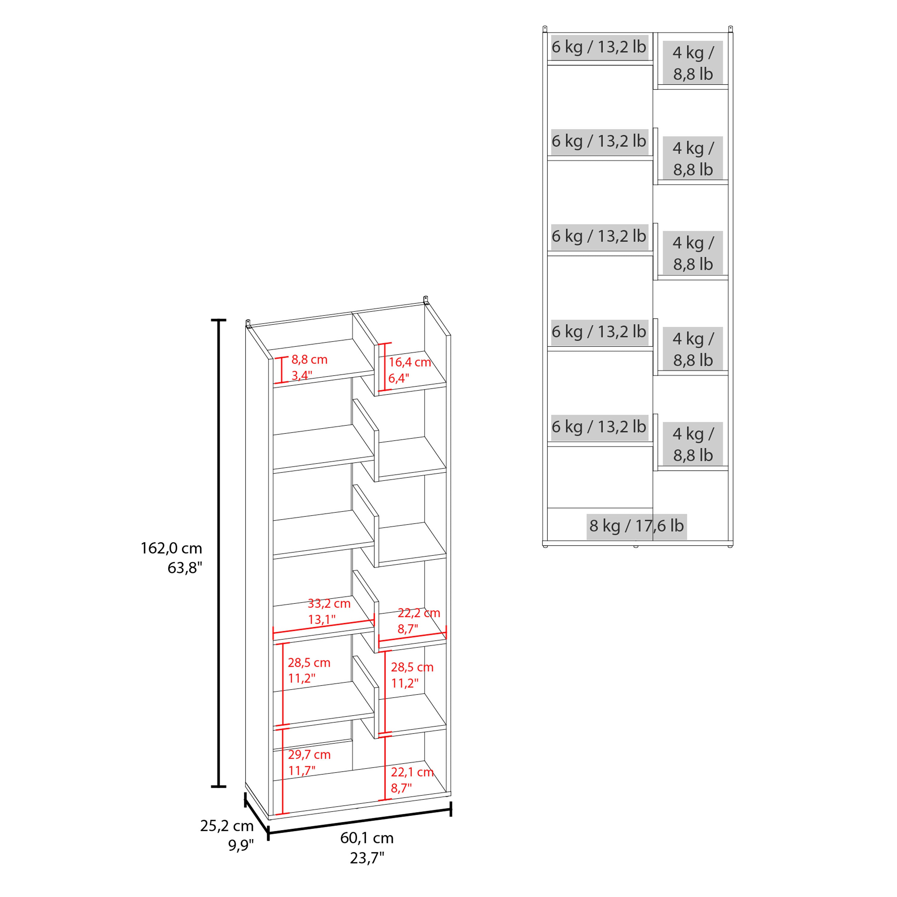 Hoodsport Bookcase, 11 Shelves, Natural Oak / Black Wengue - Luciddepo