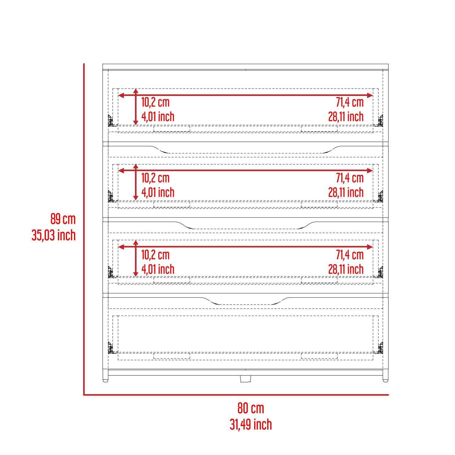 Aralia Drawer Dresser, Four Drawers, Superior Top, White / Light Oak