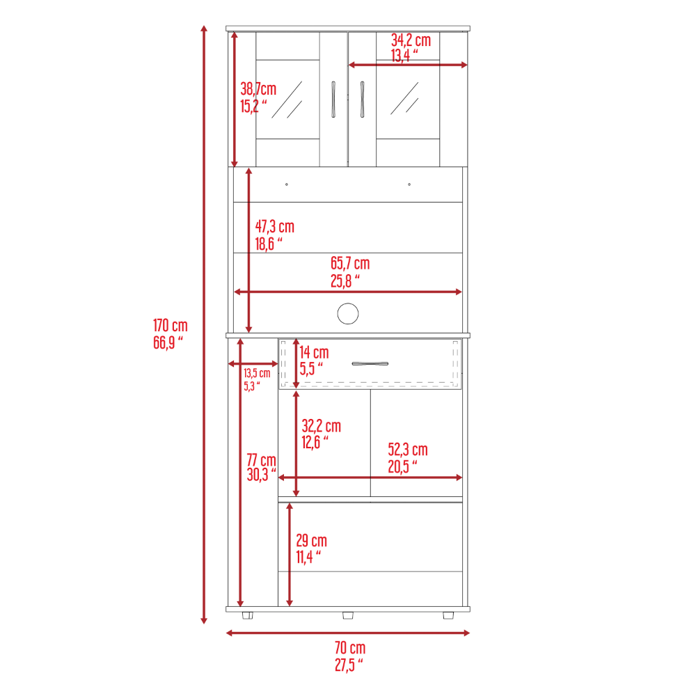 Victoria Pantry Double Door Cabinet, One Drawer, Two Shelves, Three Side Shelves, White - Luciddepo