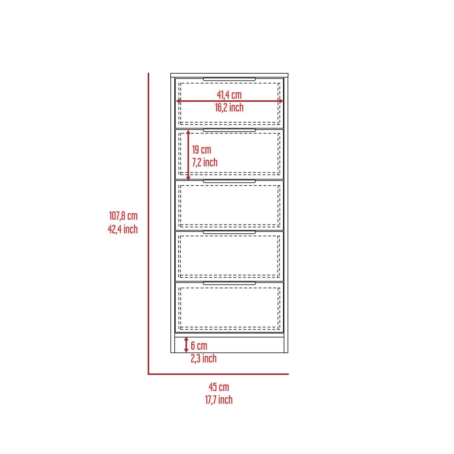 Egeo 5 Drawer Dresser, Vertical Dresser, White / Light Oak - Luciddepo
