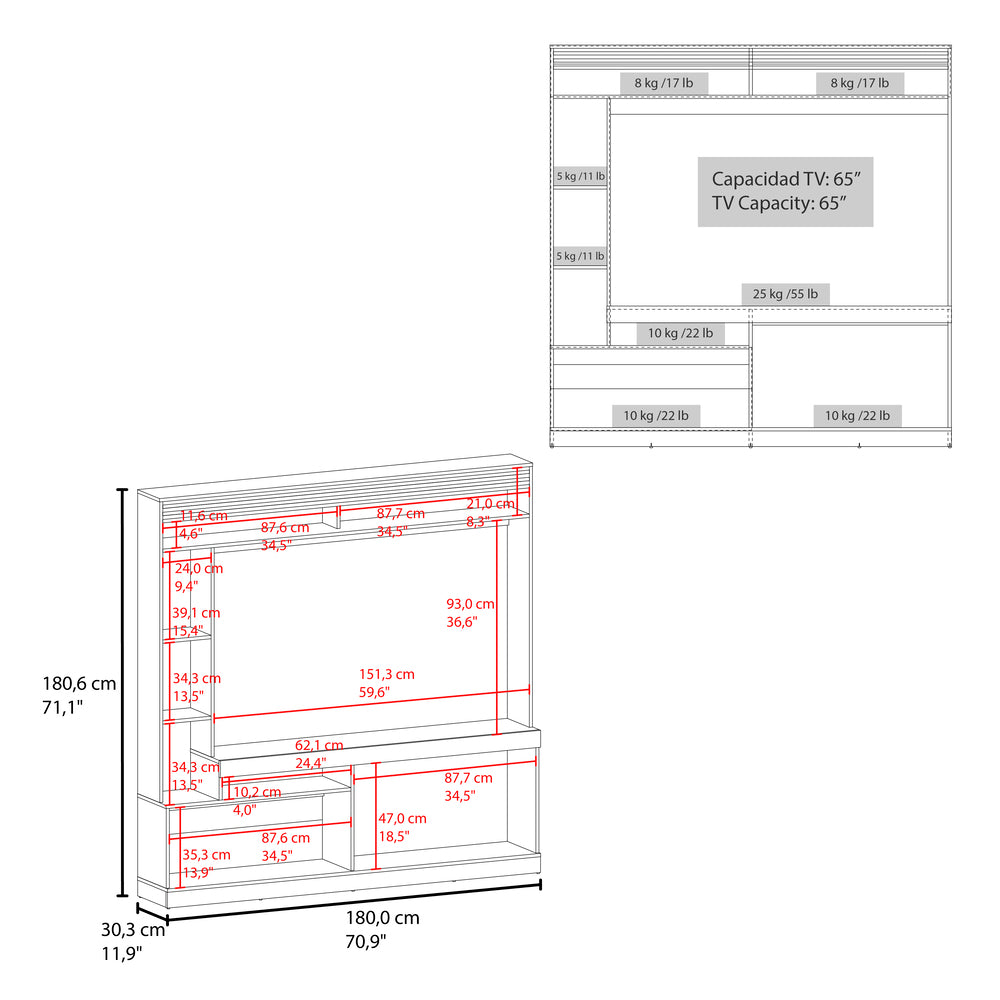 Nuremberg Entertainment Center, 2 Doors, 4 Shelves, White/Natural Oak - Luciddepo