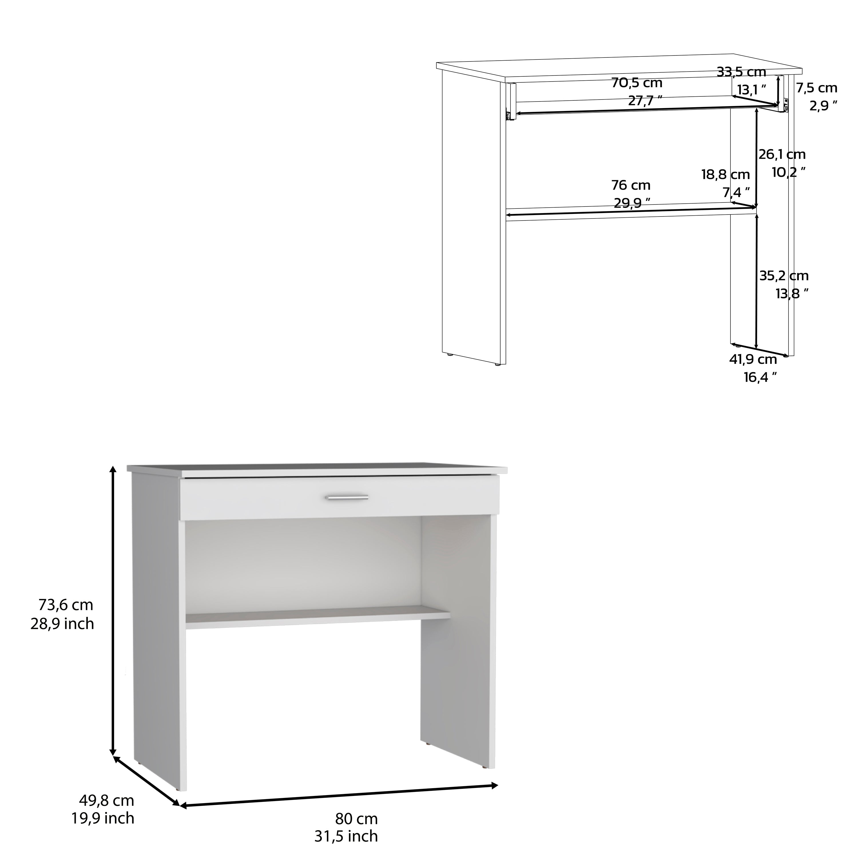 Montana Storage Desk, Spacious Stylish with Drawer and Shelf, White - Luciddepo