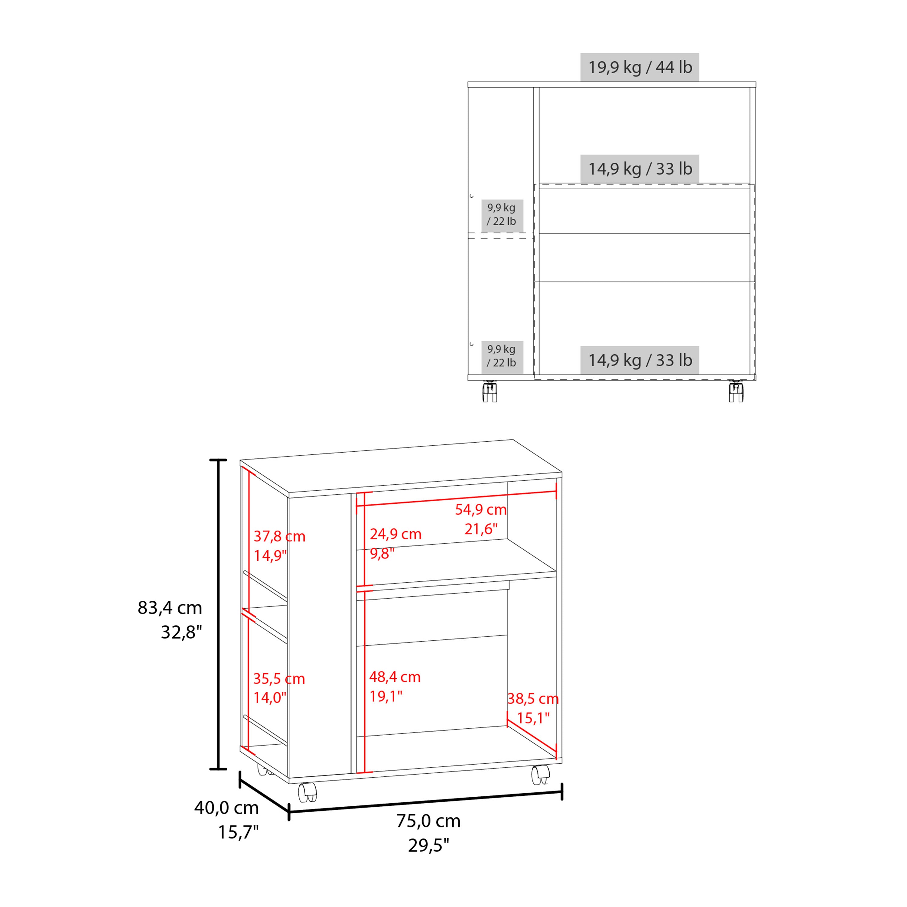 Bremerton Kitchen Cart, 2 Doors, 3 Shelves, 4 Wheels, Black Wengue - Luciddepo