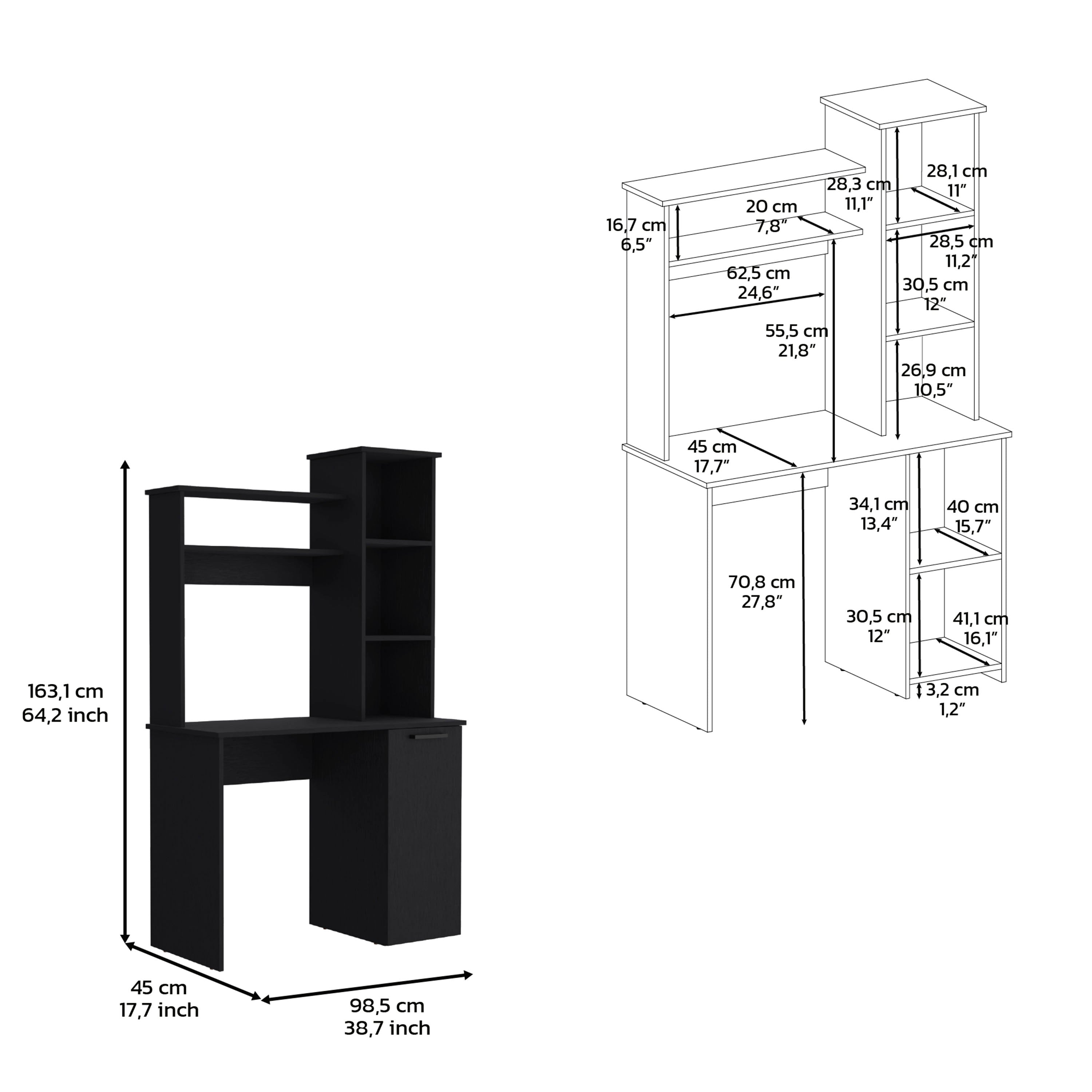 Muncy Computer Desk with Ample Work Surface, Hutch Storage and Single Door Cabinet with 3-Tier Shelves, Black - Luciddepo