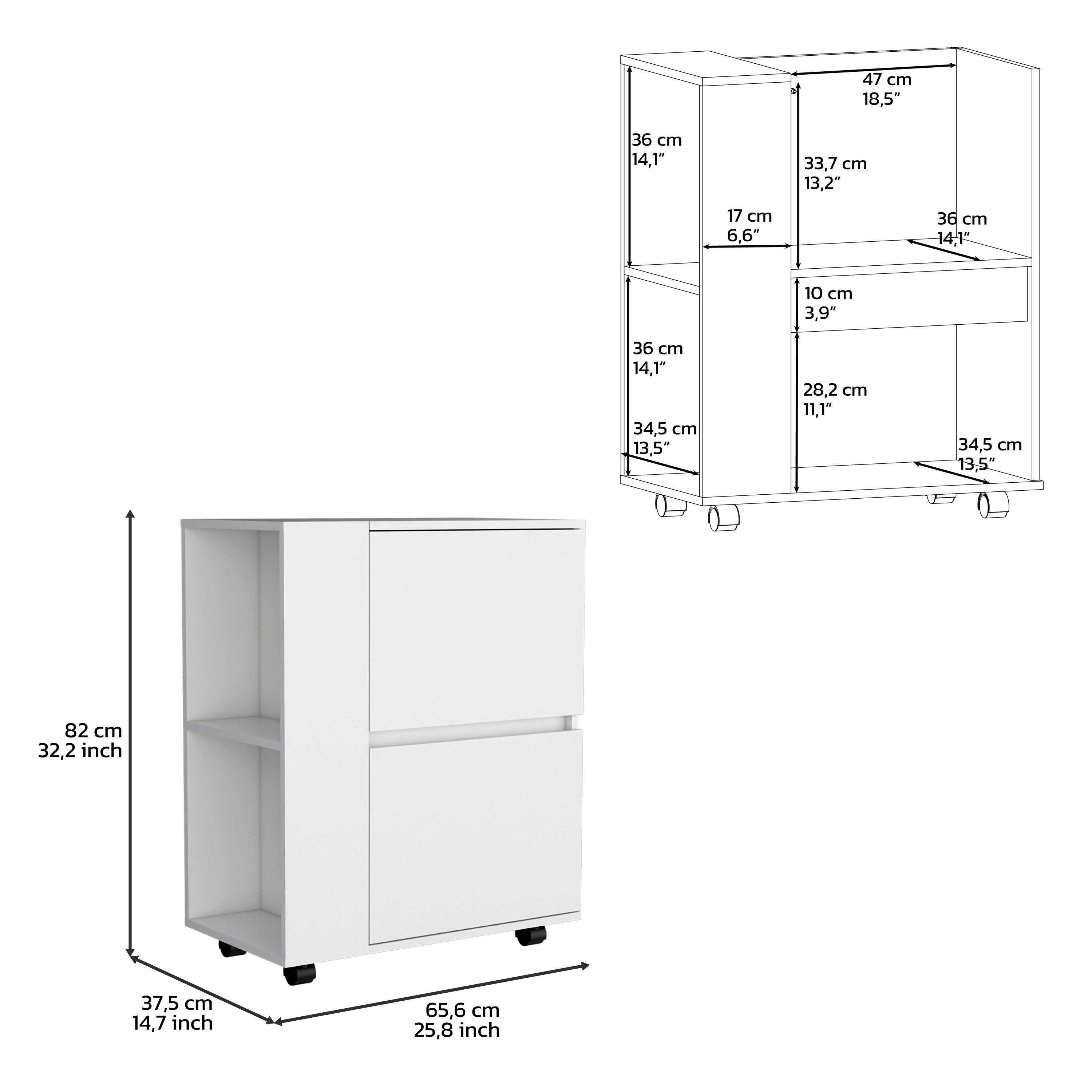 Tully Bar Cart Two Pull-Down Door Cabinets and Two Open Shelves,White - Luciddepo