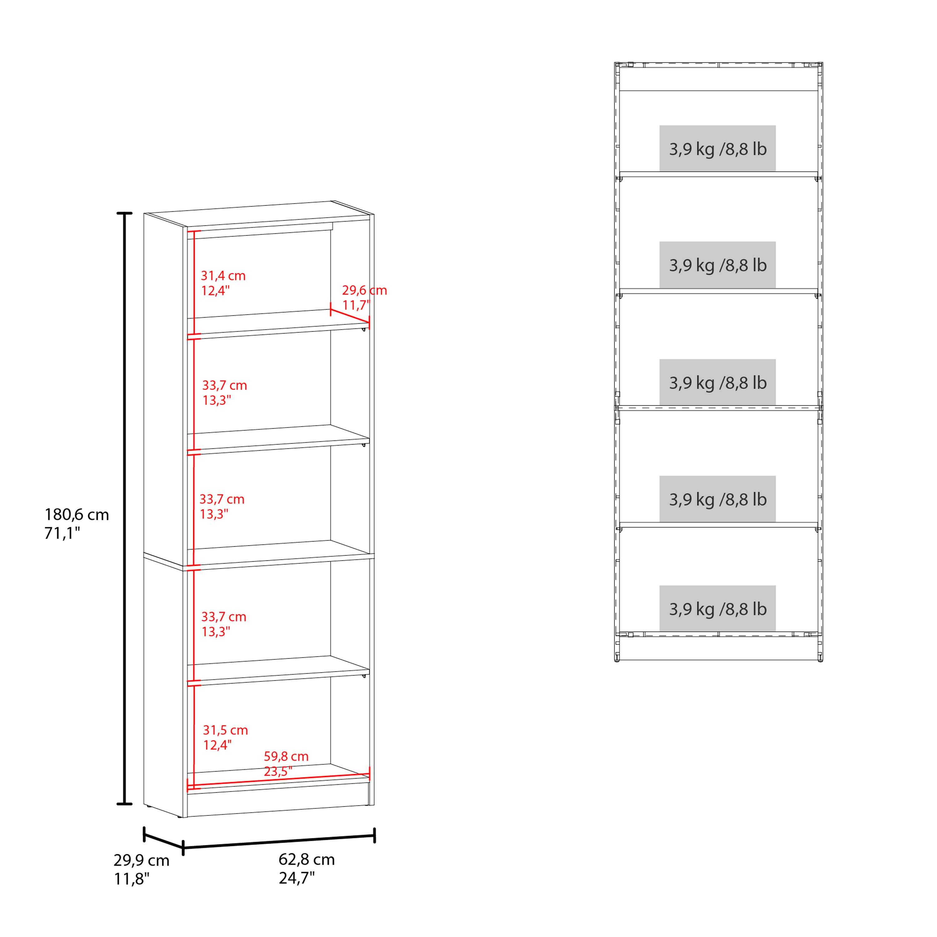 Vinton 4-Tier Bookcase with Modern Storage for Books and Decor, Natural Oak / White - Luciddepo