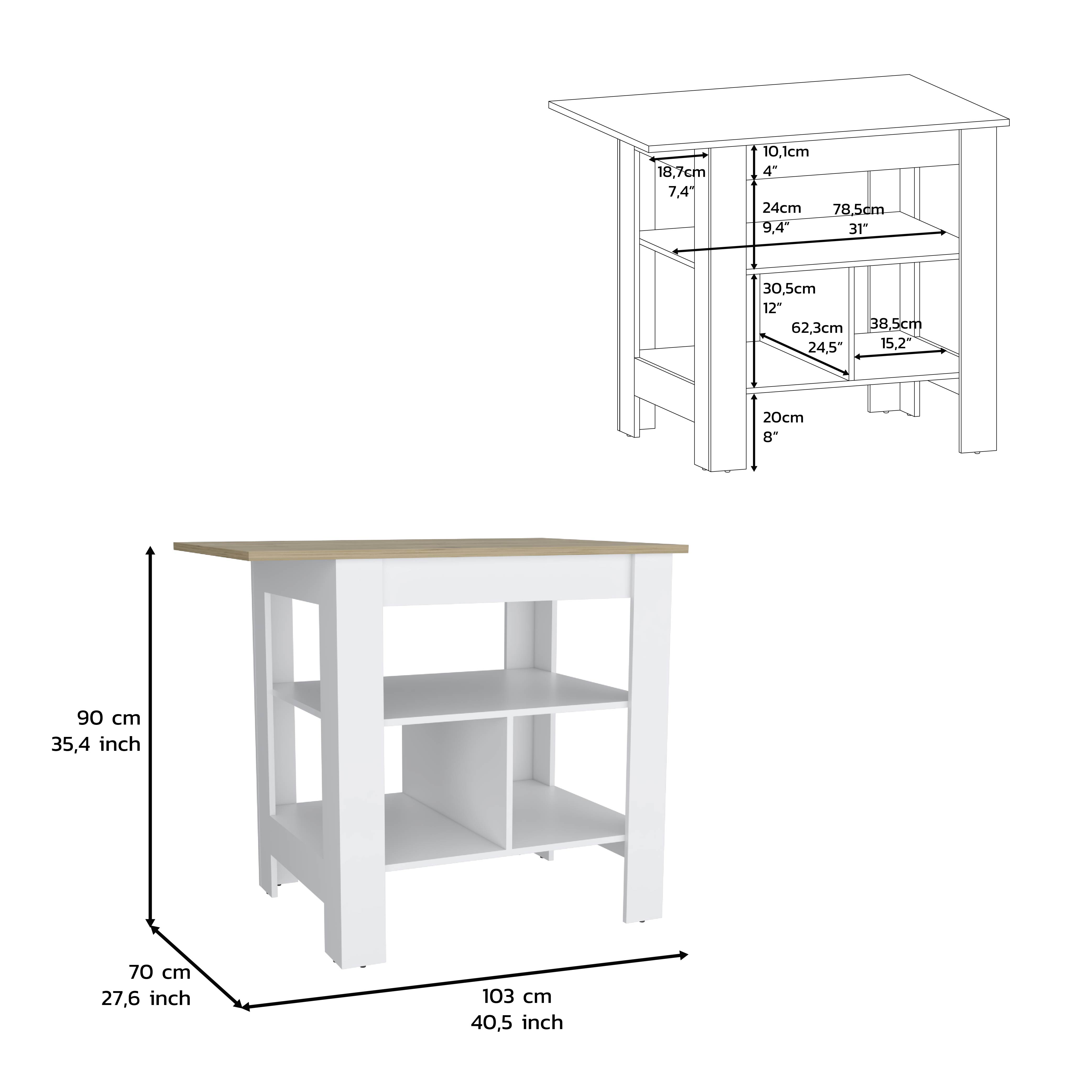 Finley Kitchen Island with Counter Space, White / Macadamia - Luciddepo