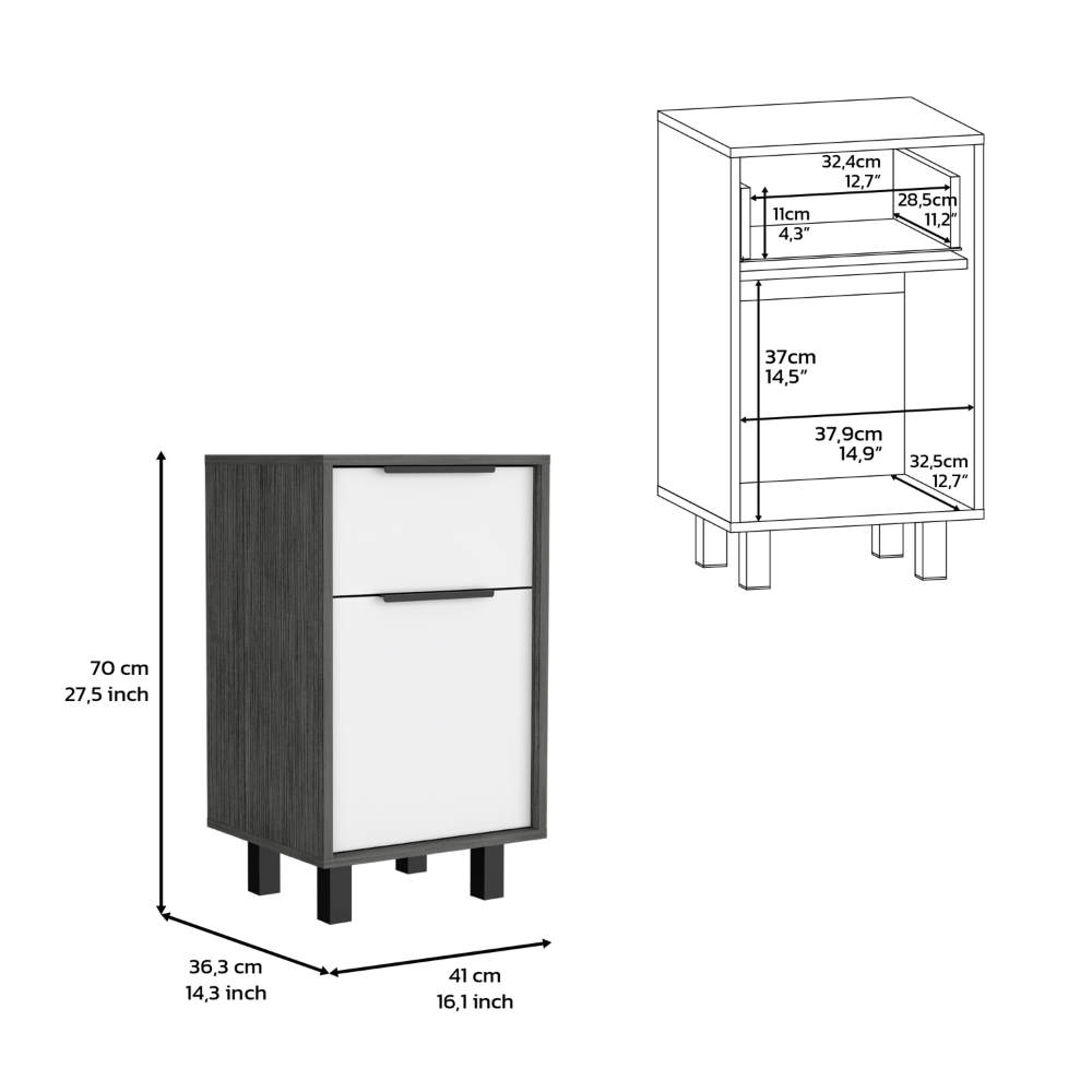 Egeo Z Nightstand, One Drawer, One Cabinet, Four Legs, Smokey Oak / White - Luciddepo