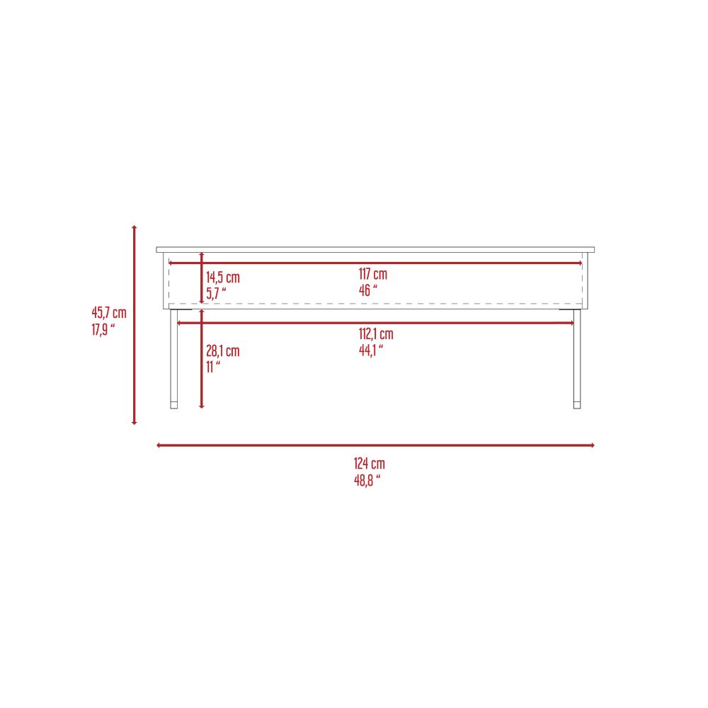 Ocean Lift Top Coffee Table, Two Legs, Two Shelves, Carbon Espresso - Luciddepo