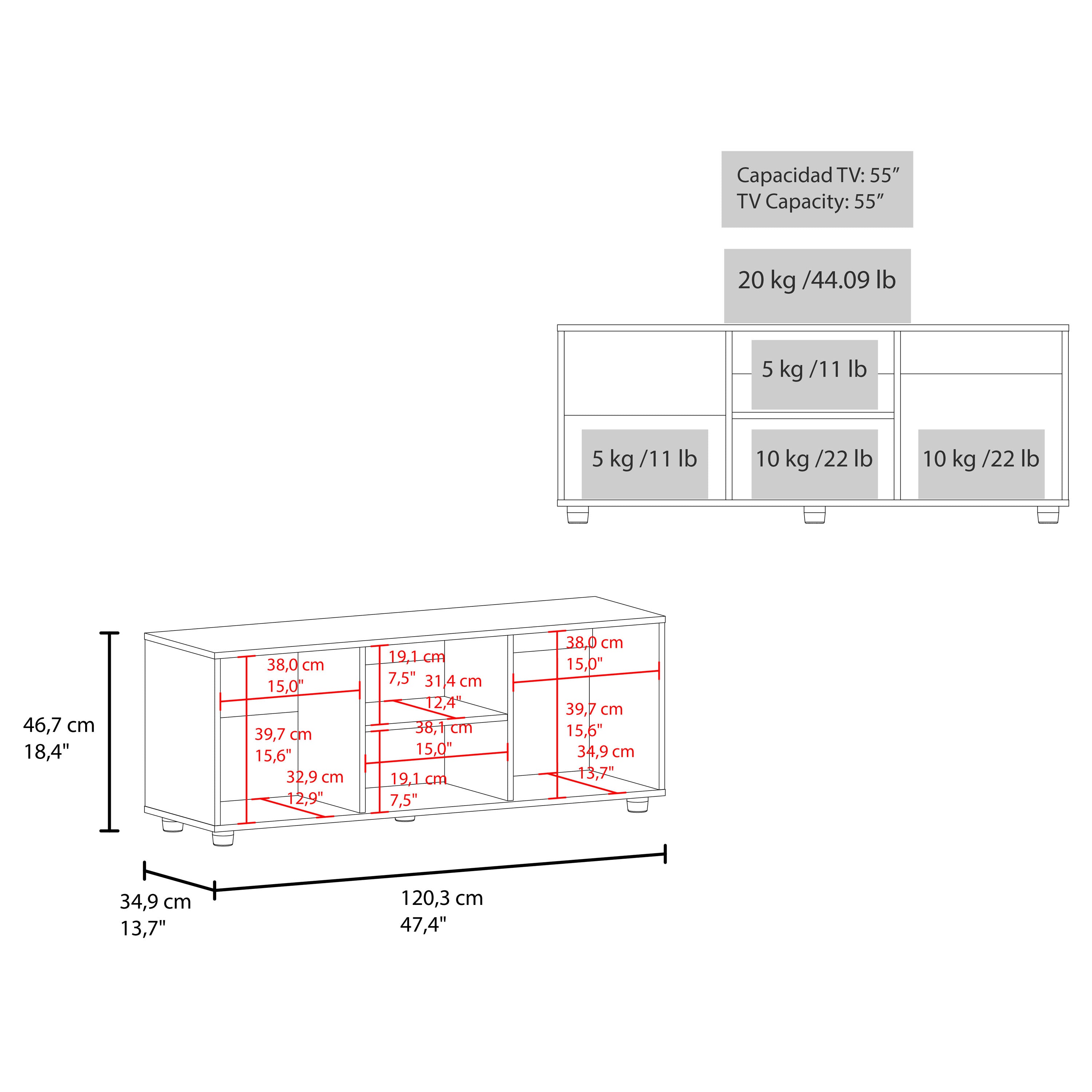 Penndel Tv Stand, 1 Door, 4 Shelves, 55" TV Capacity, White - Luciddepo