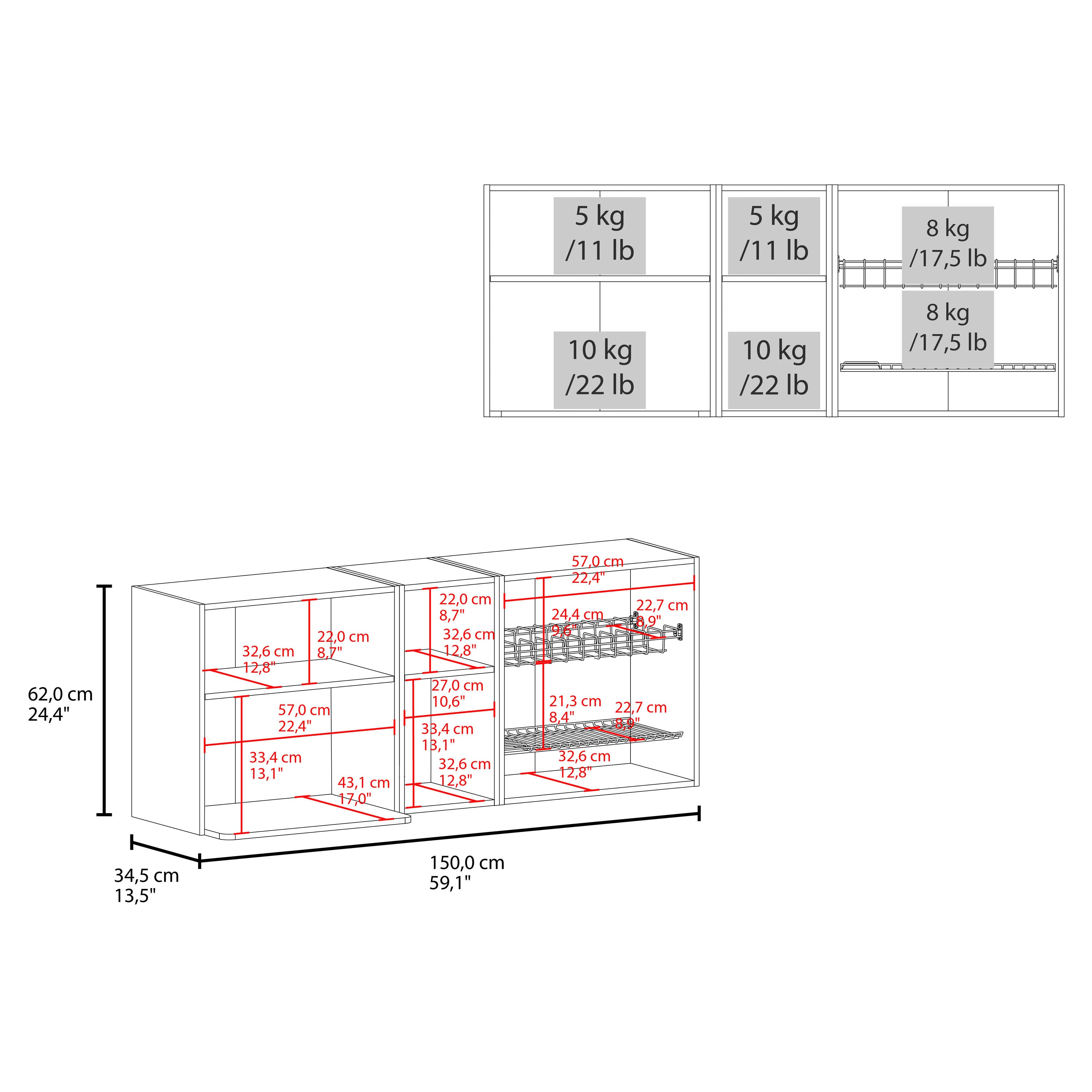 Sidman Wall Cabinet, 2 Doors, 4 Shelves, White / Natural Oak - Luciddepo