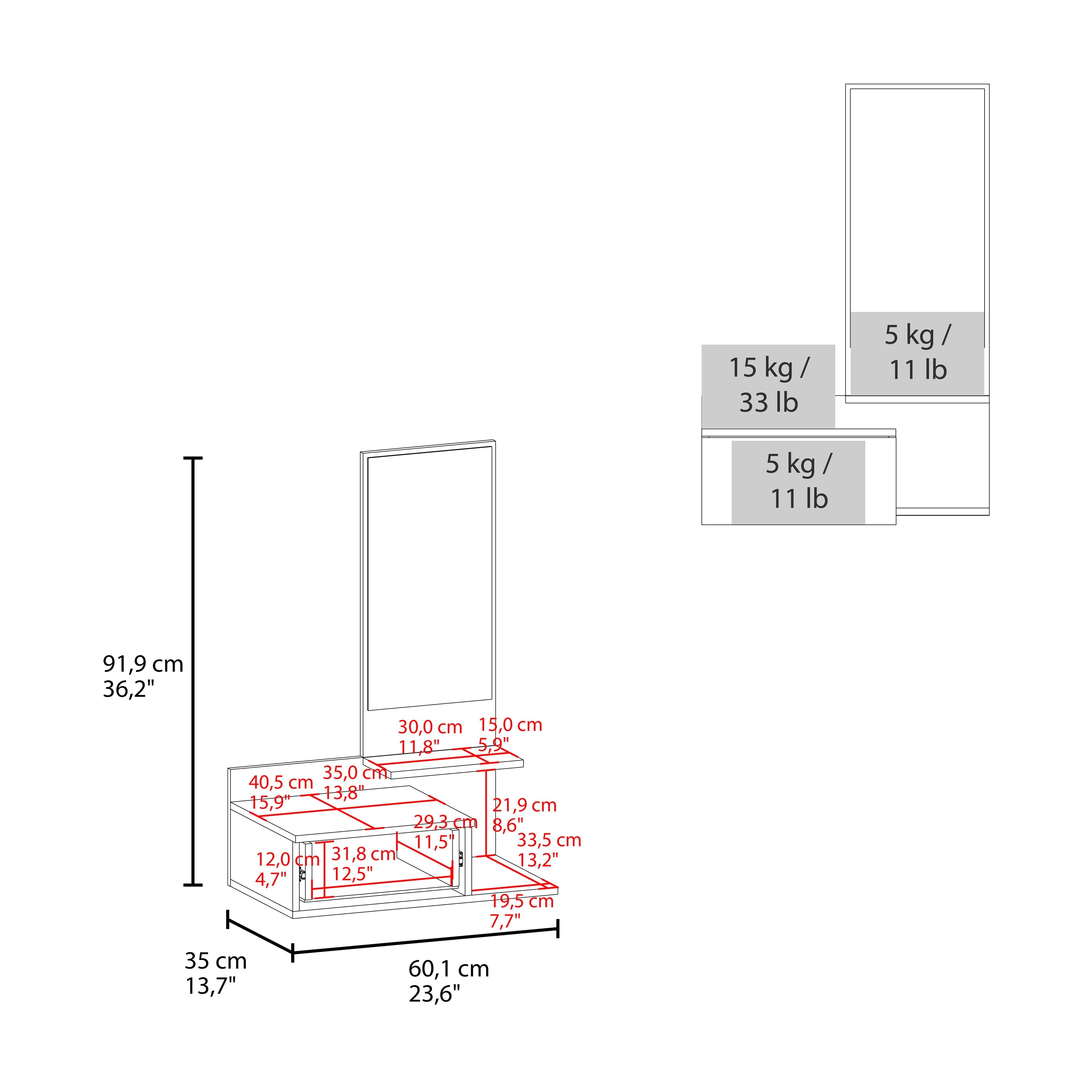 Sitka Floating Hallway Cabinet, 1 Drawer, 3 Shelves, 1 Mirror, White - Luciddepo
