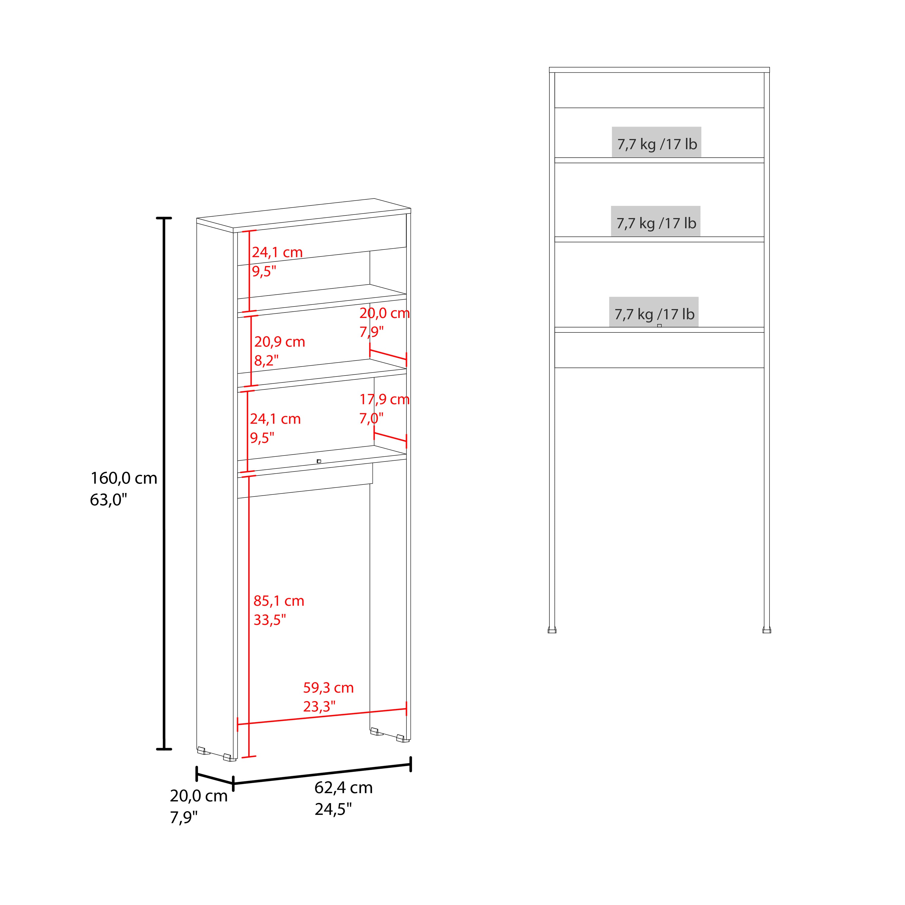 Atlas Over The Toilet Cabinet with Two Shelves and Double Door, White - Luciddepo