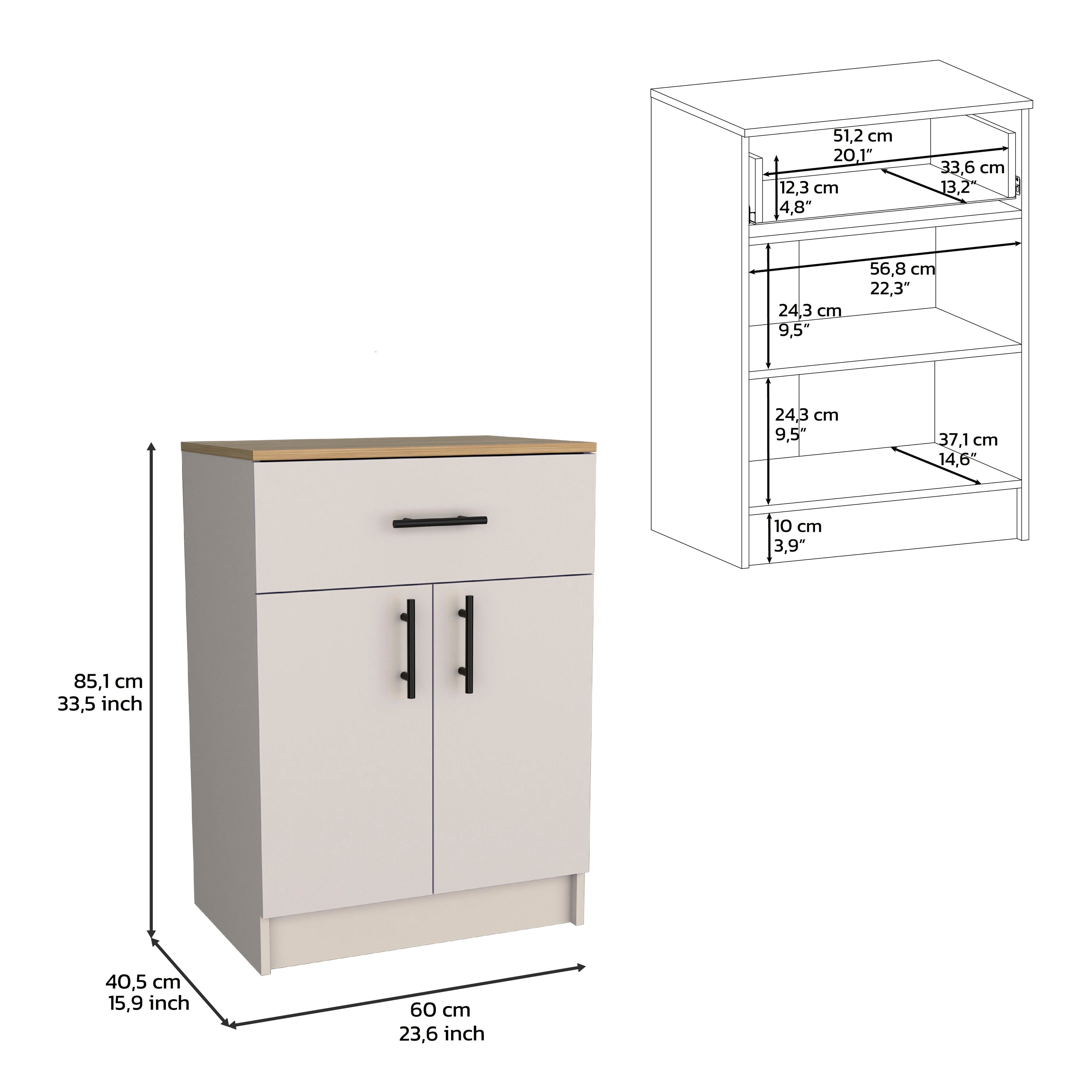 Barbados Pantry Organizer Cabinet with One Drawer, Two Interior Shelves, and Two Doors, Ivory / Natural Oak - Luciddepo