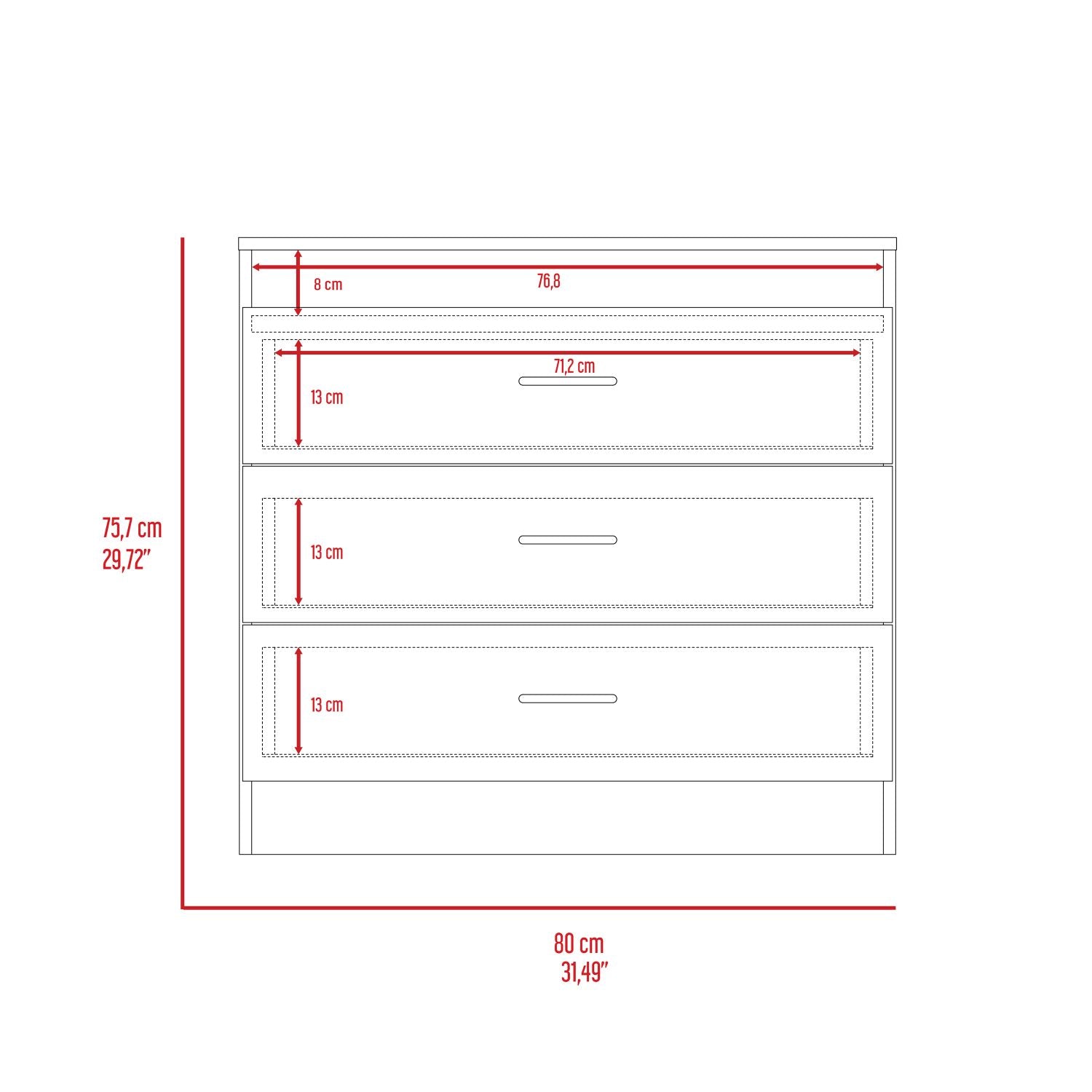 Zurich Three Drawers Dresser, Metal Hardware, Superior Top, Black - Luciddepo