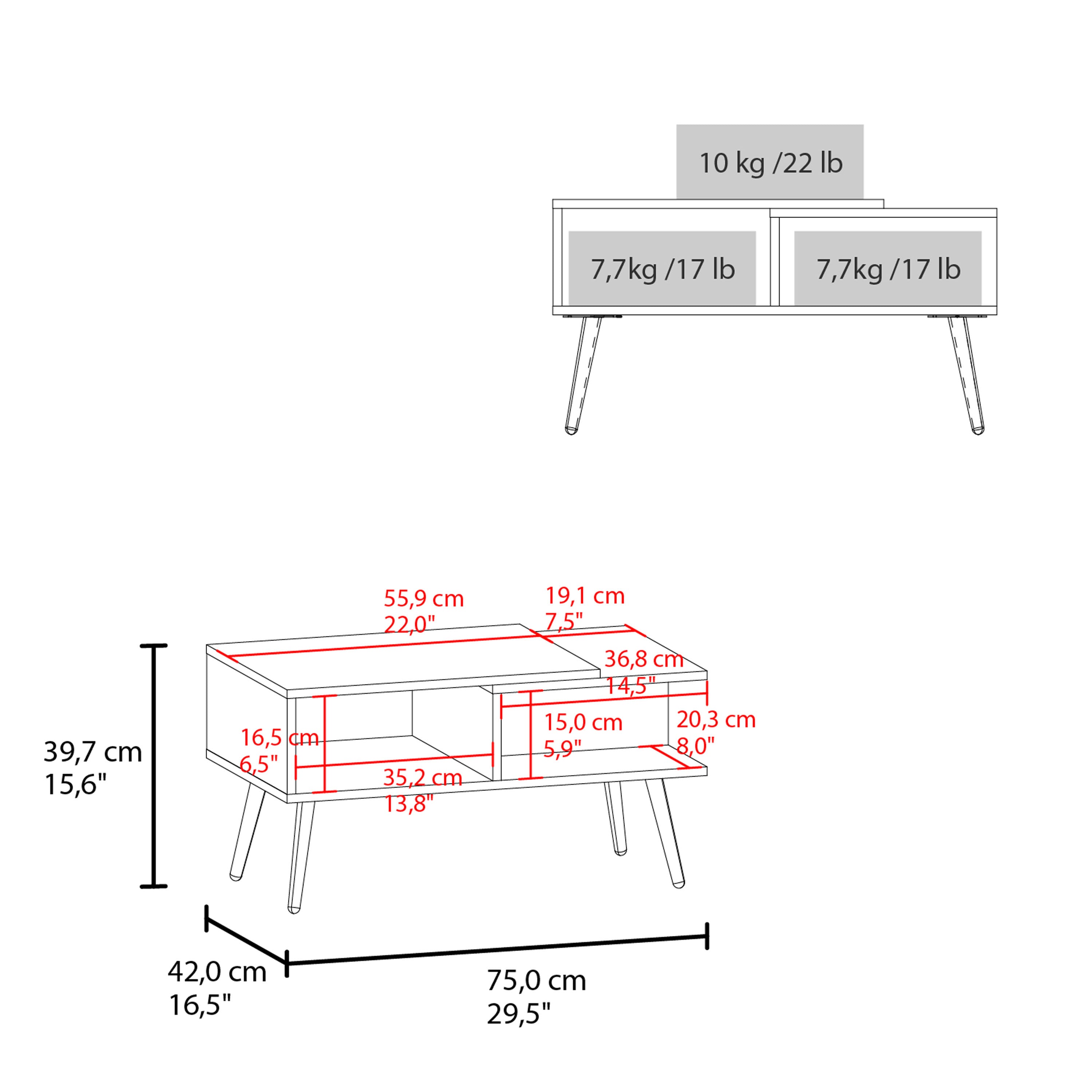 Drexel Coffee Table, 2 Shelves, 4 legs, White / Natural Oak - Luciddepo