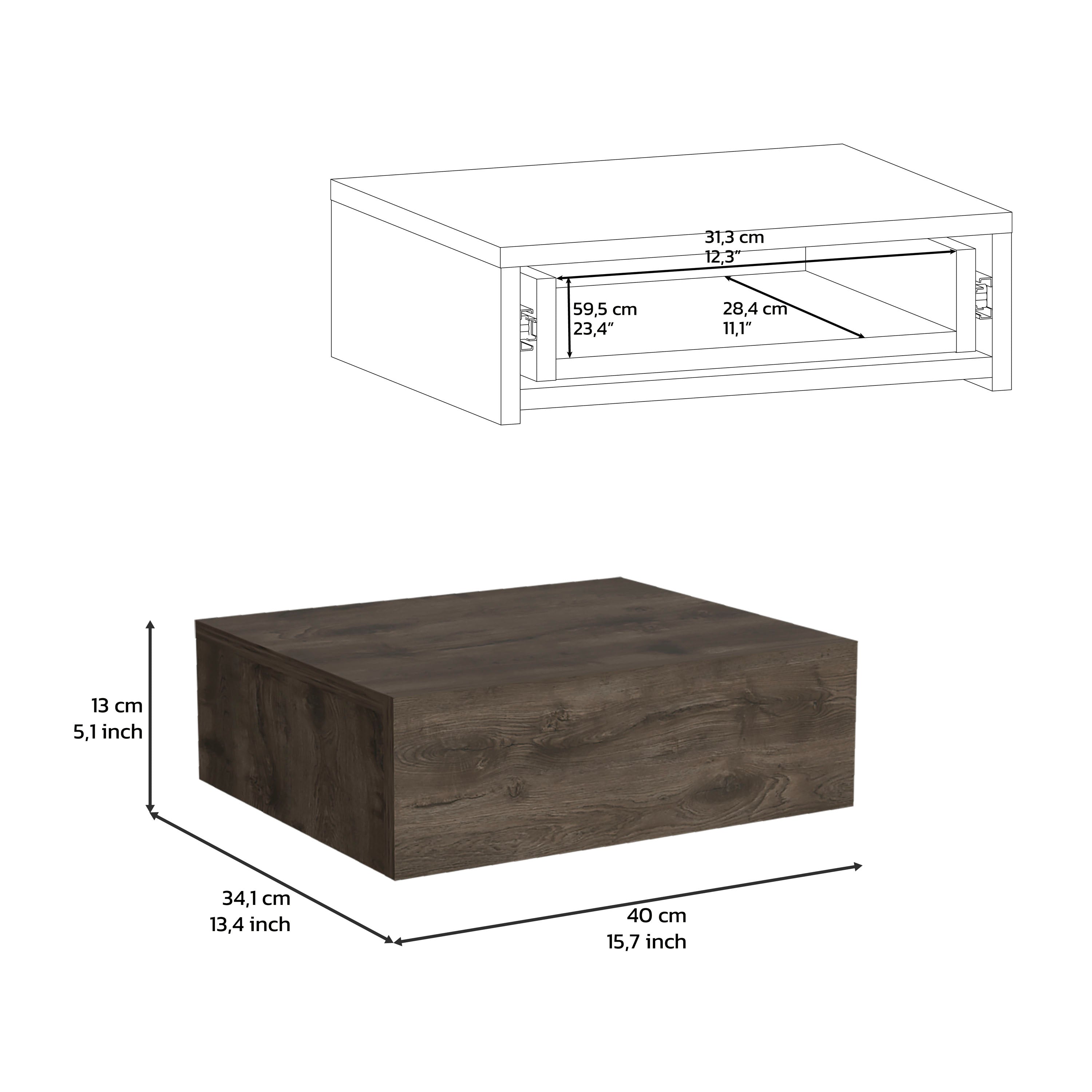 Ivor Floating Nightstand, Modern Wall-Mounted Bedside Shelf with Drawer, Dark Brown - Luciddepo