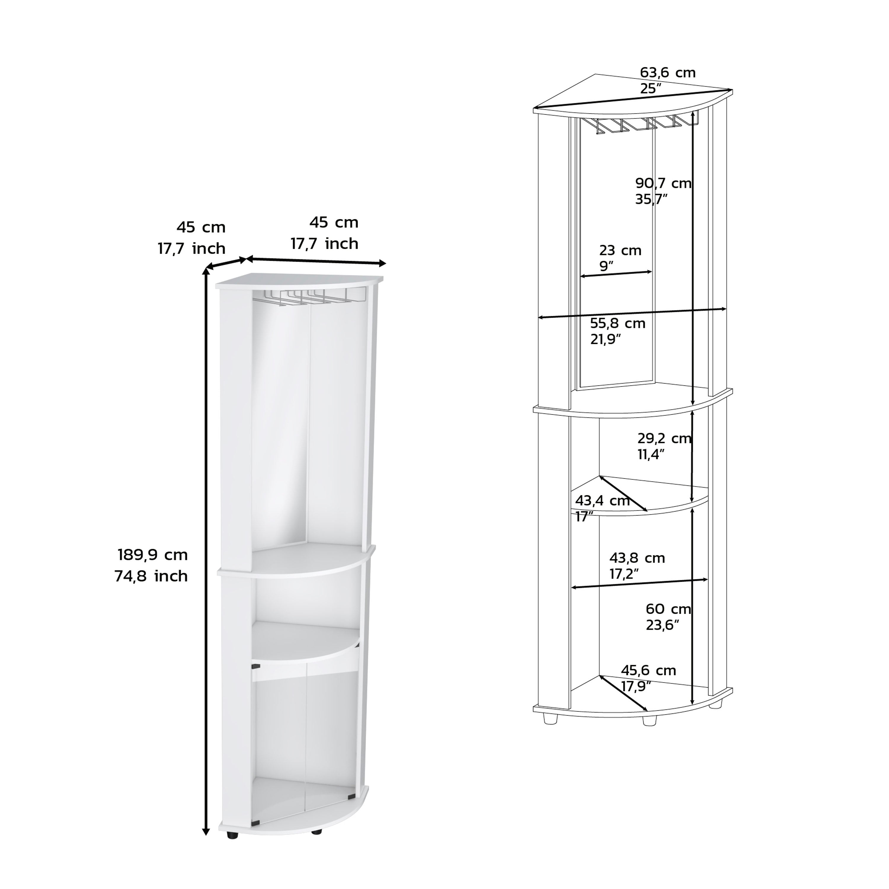 Nashville Corner Bar Cabinet Unit with Wine Glass Rack and Lower Cabinet, White - Luciddepo