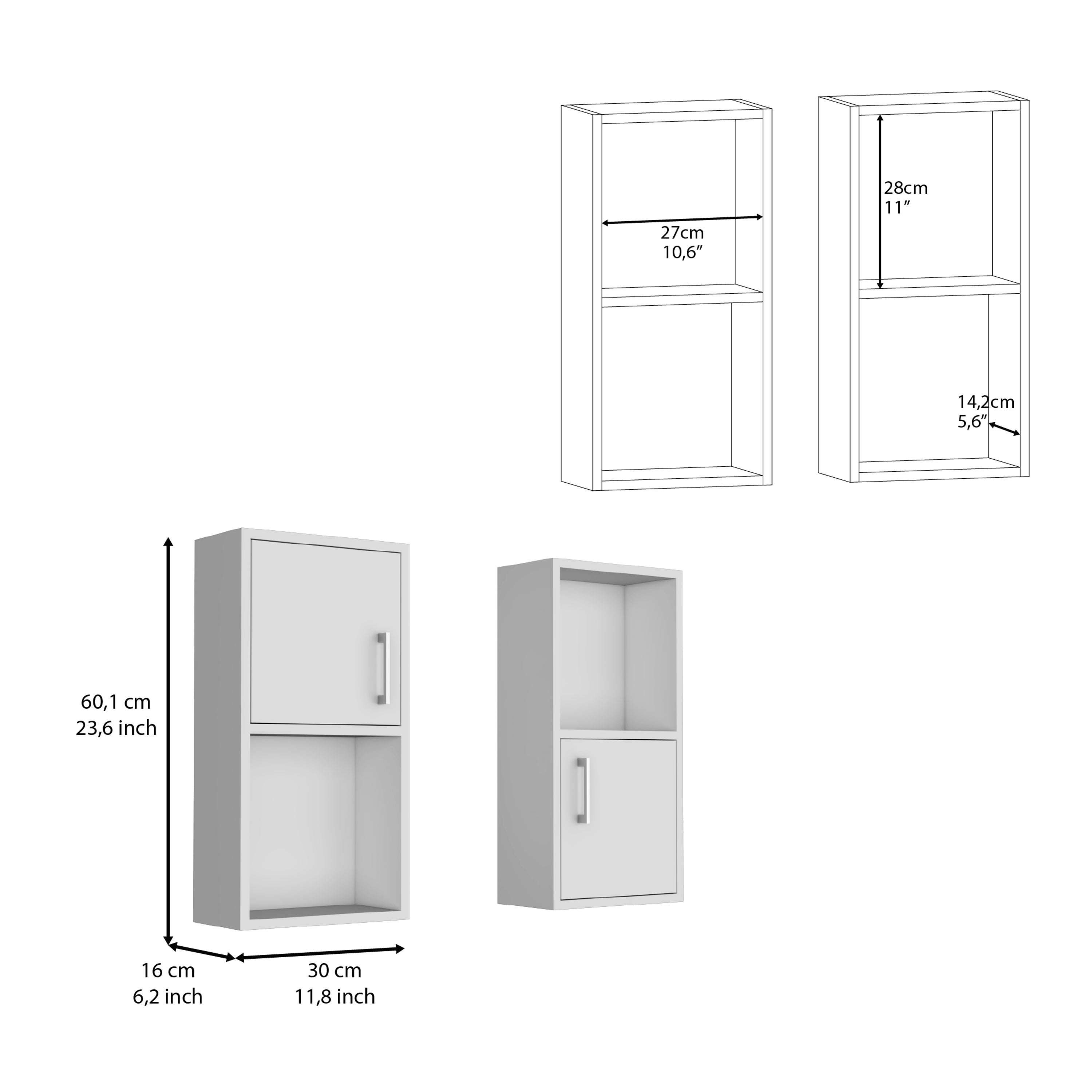 Eak 24" H 2 Pcs Wall Mounted Bathroom Medicine Cabinet, Two Doors, Two Shelves,White - Luciddepo