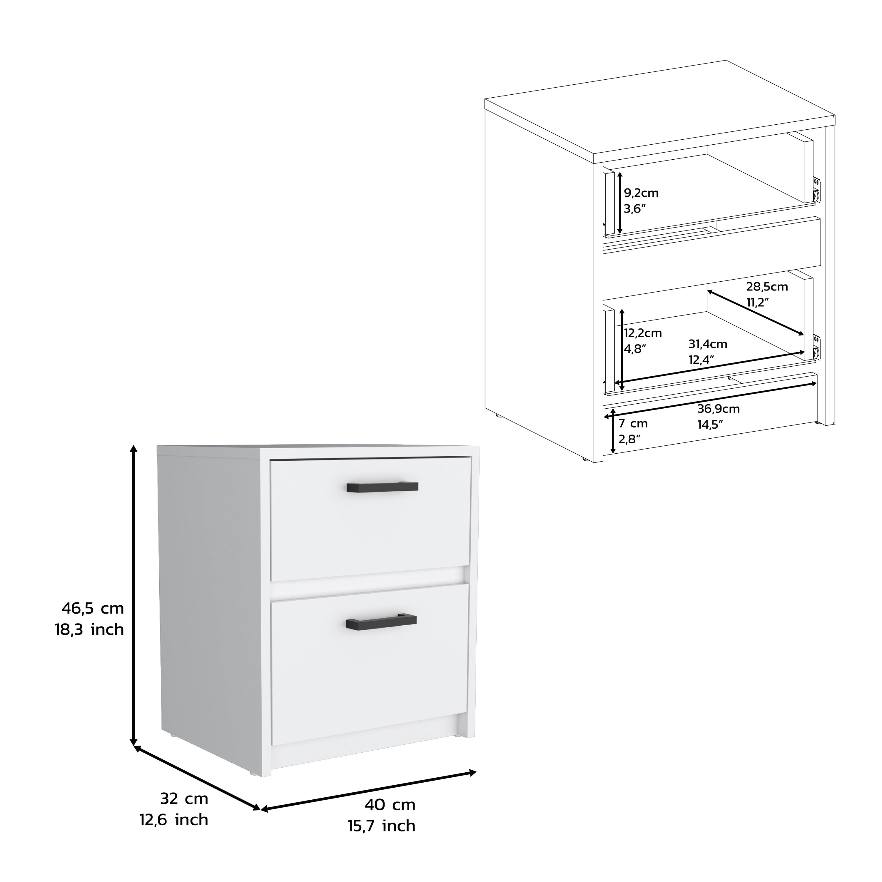 Bethel 2 Drawers Nightstand with Handles, White - Luciddepo