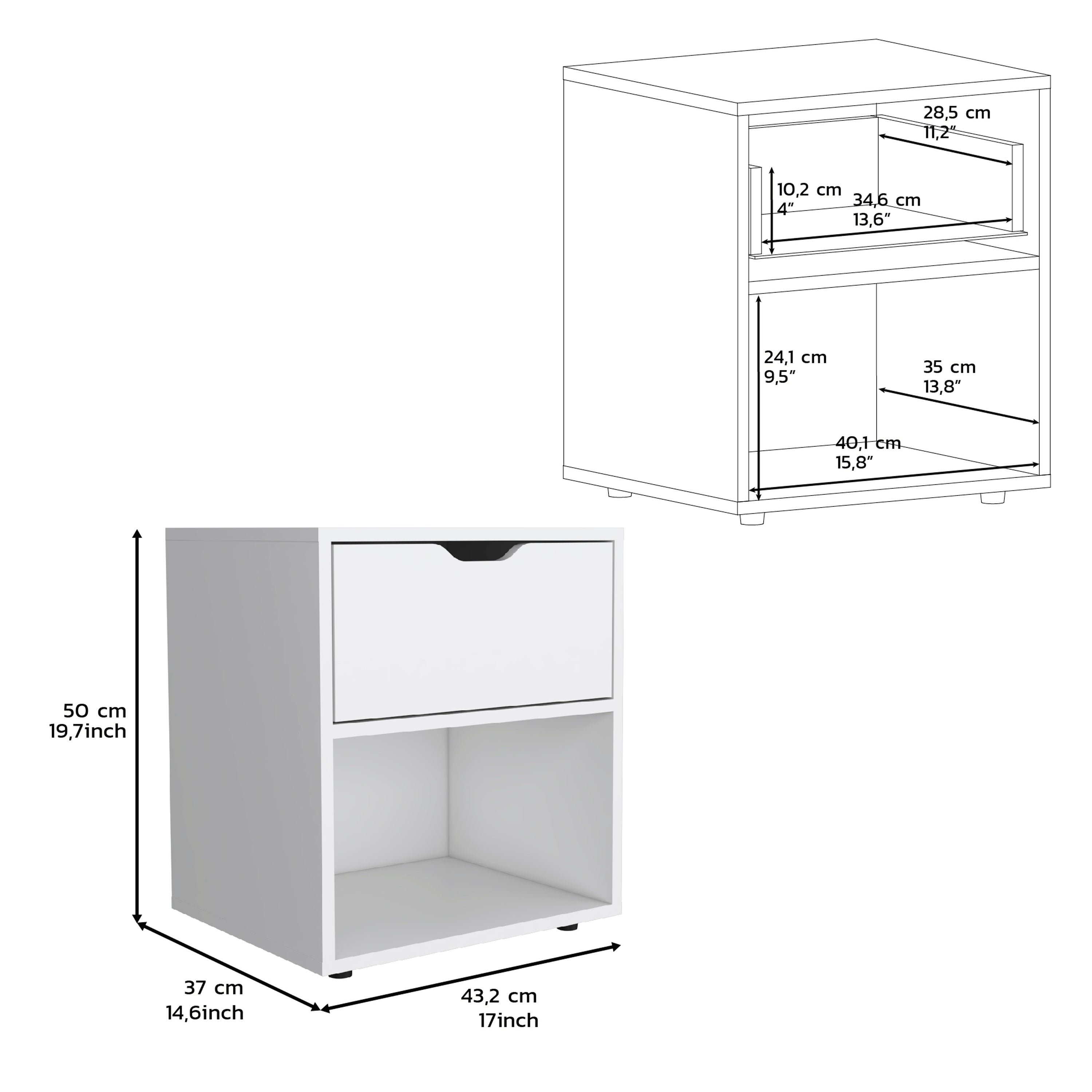Adak 19.7" H Nightstand End Table with Open Shelf,White - Luciddepo