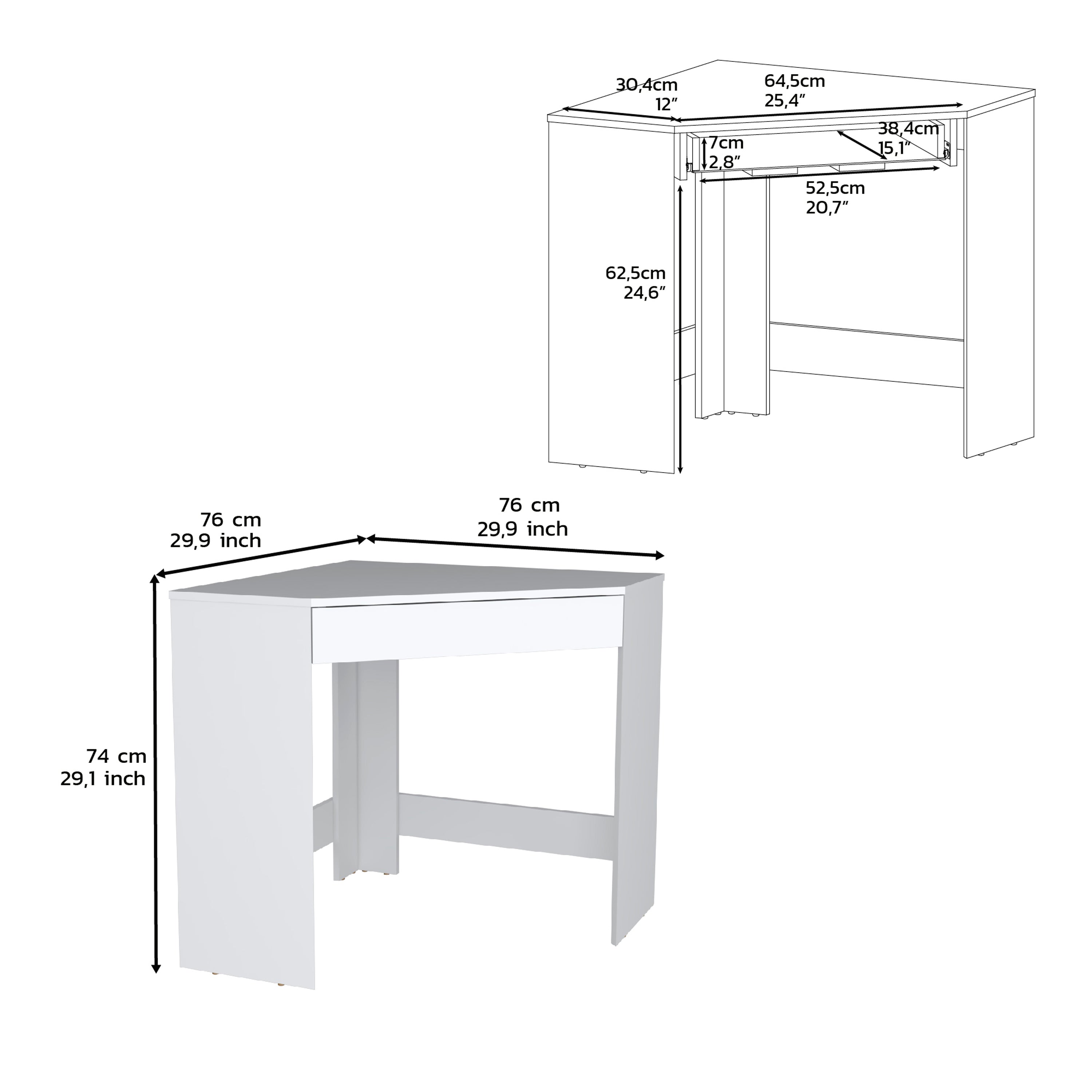 Savoy Corner Desk with Compact Design and Drawer, White - Luciddepo