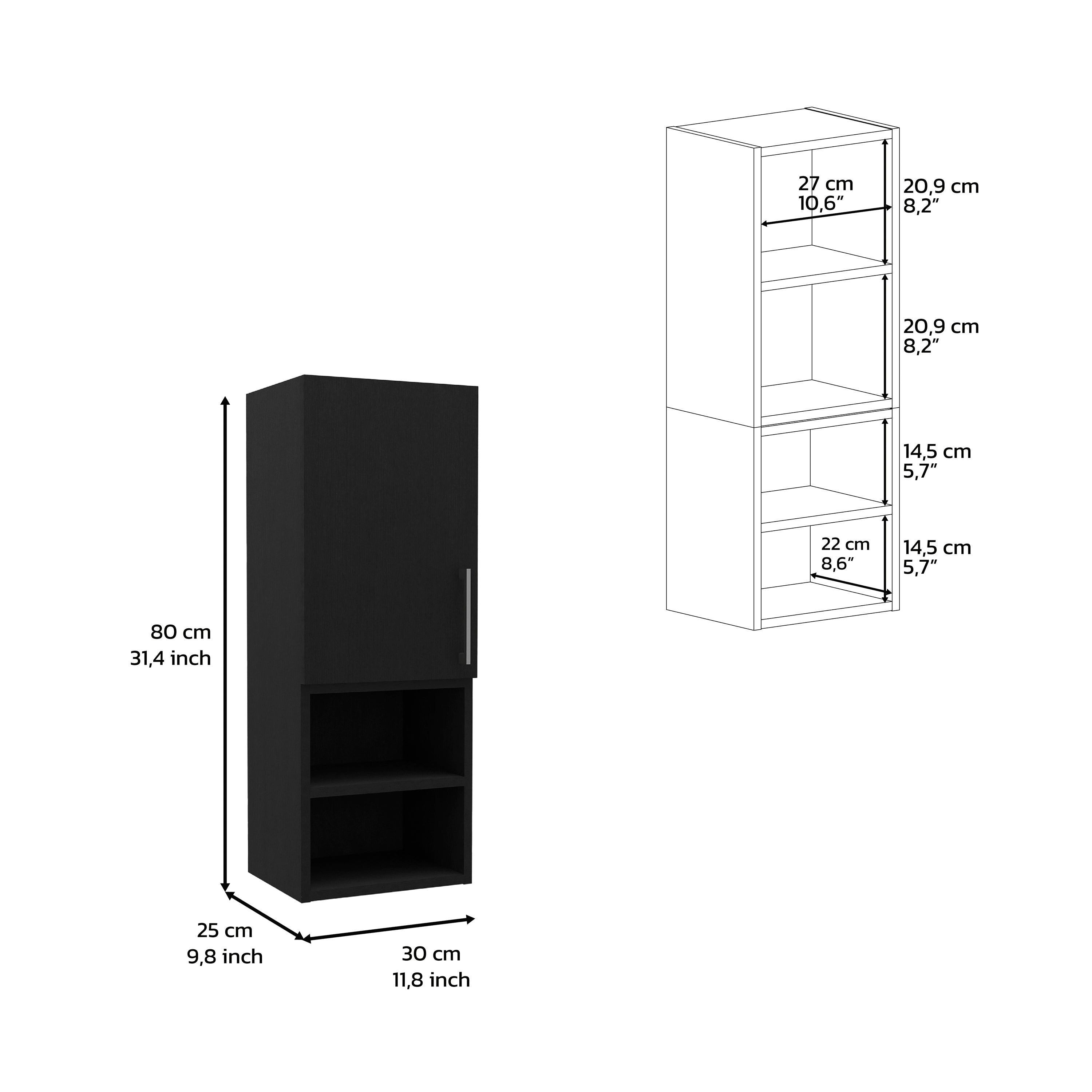 Cairo Medicine Single Door Cabinet, Two External Shelves, Two Interior Shelves, Black - Luciddepo