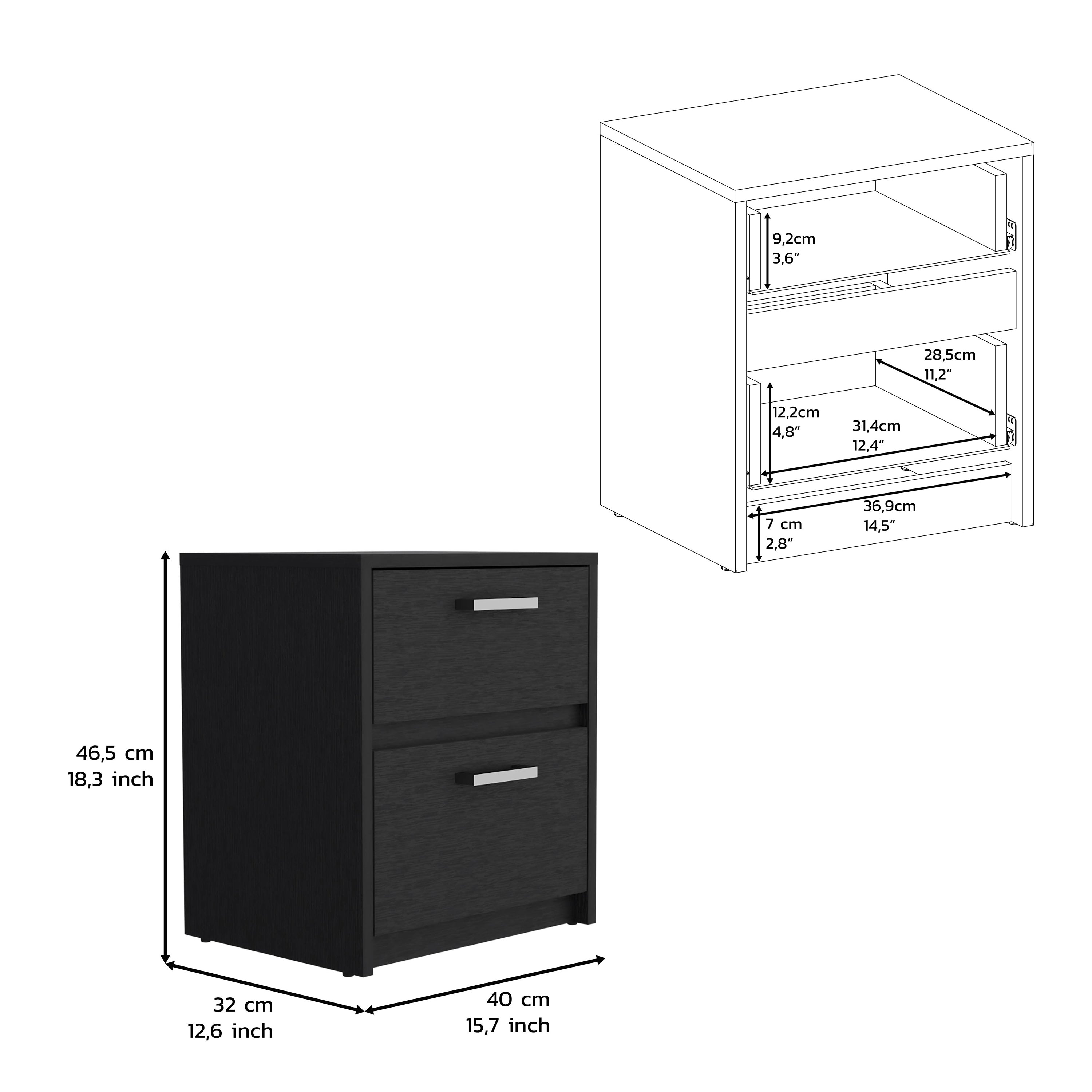 Bethel 2 Drawers Nightstand with Handles, Black - Luciddepo