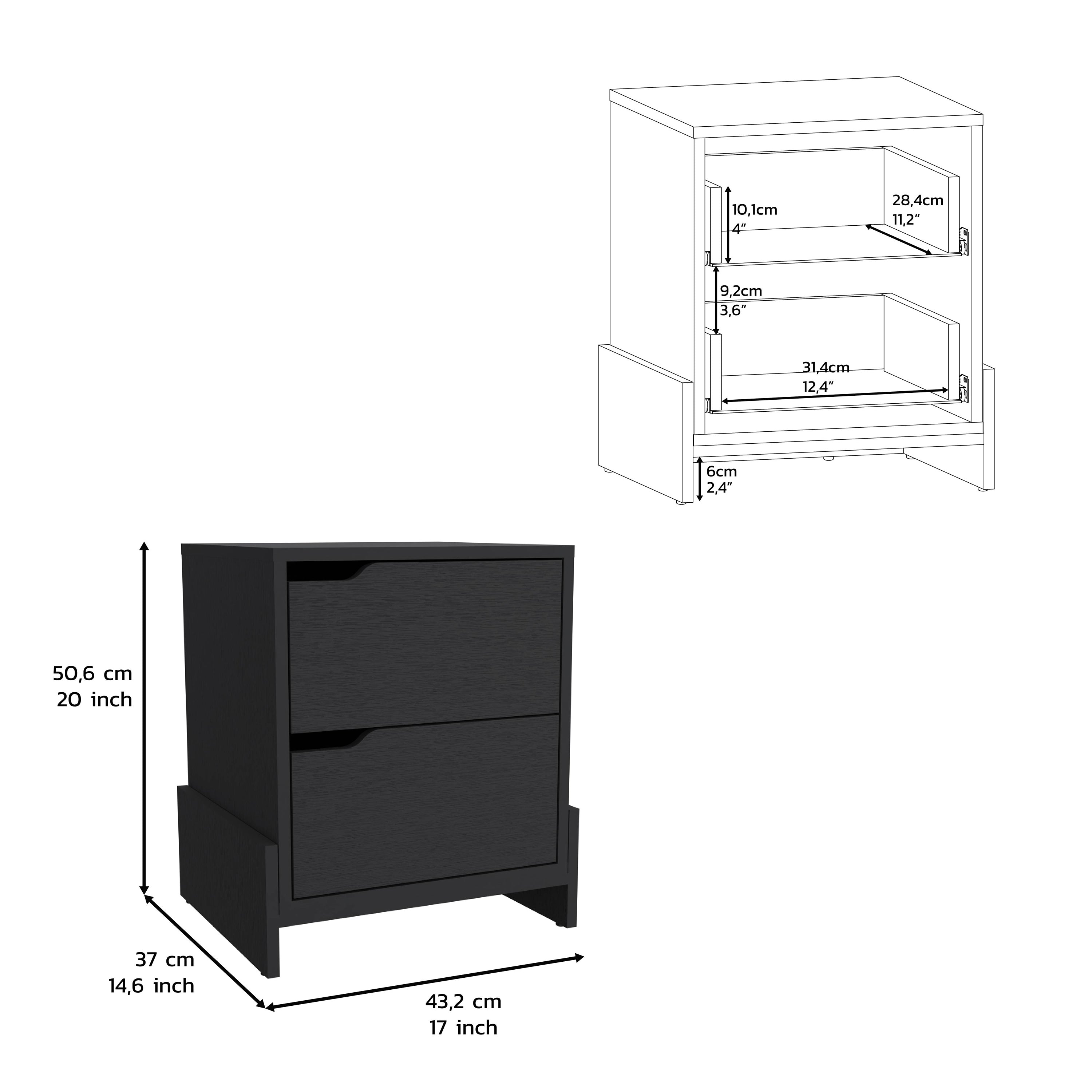 Haines Nightstand with 2-Drawers, End Table with Sturdy Base, Black - Luciddepo