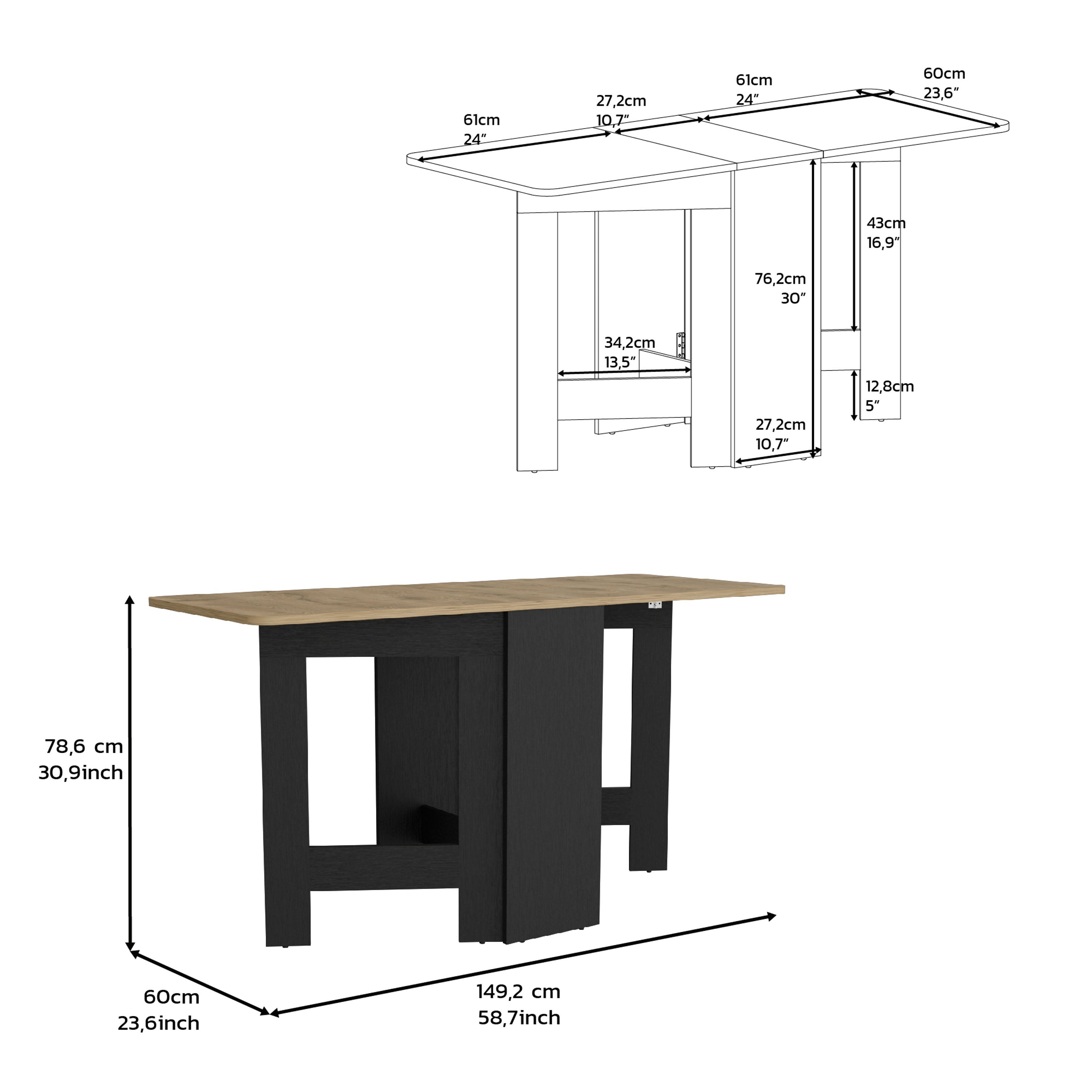 Detroit Folding Table with Expandable Design in 3 Forms, Black / Macadamia - Luciddepo