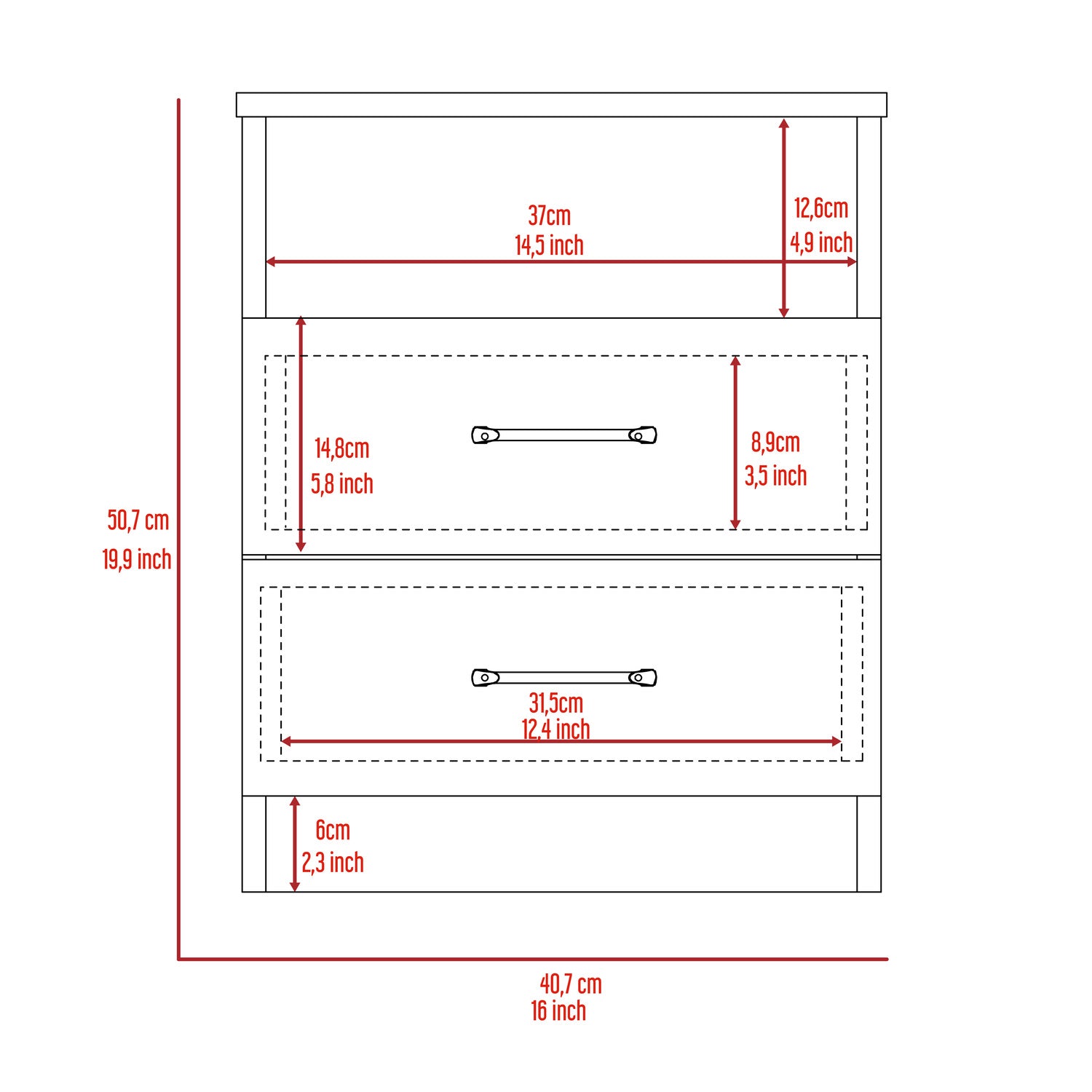Salento Nightstand, Two Drawers, One Shelf, Superior Top, Black - Luciddepo