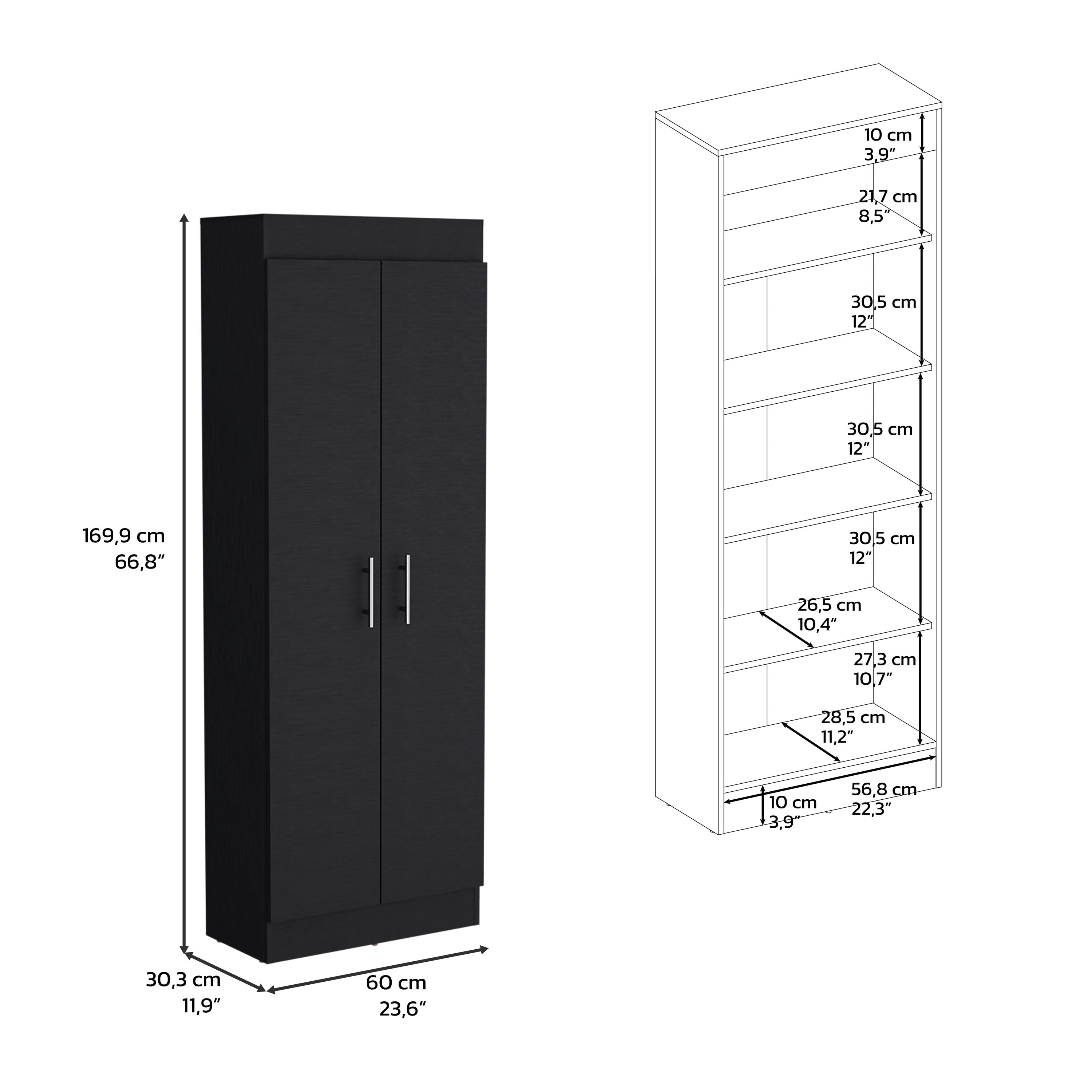 Teller Pantry Cabinet with 5 Shelves, Black - Luciddepo