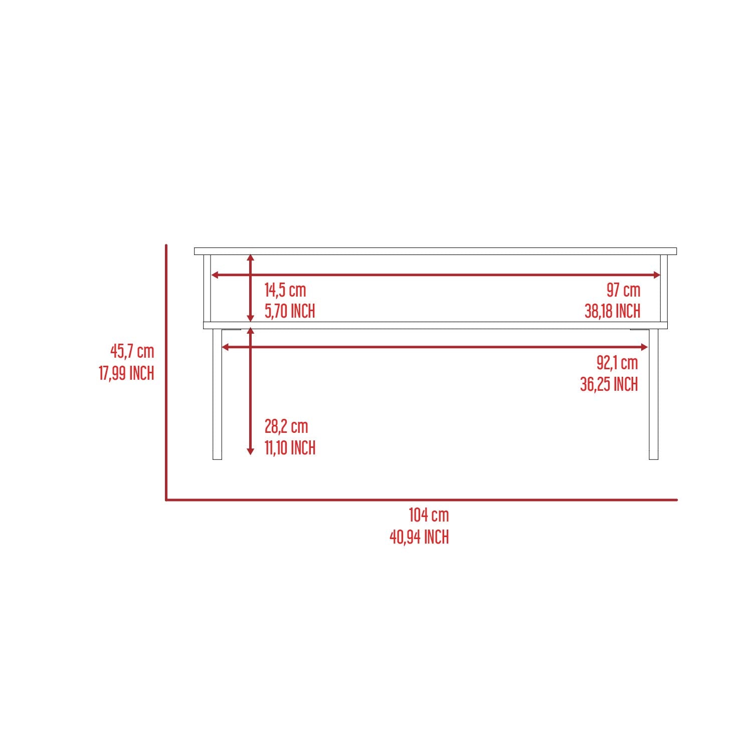 Viena Lift Top Coffee Table, Flexible Shelf, Two Legs , Dark Walnut - Luciddepo
