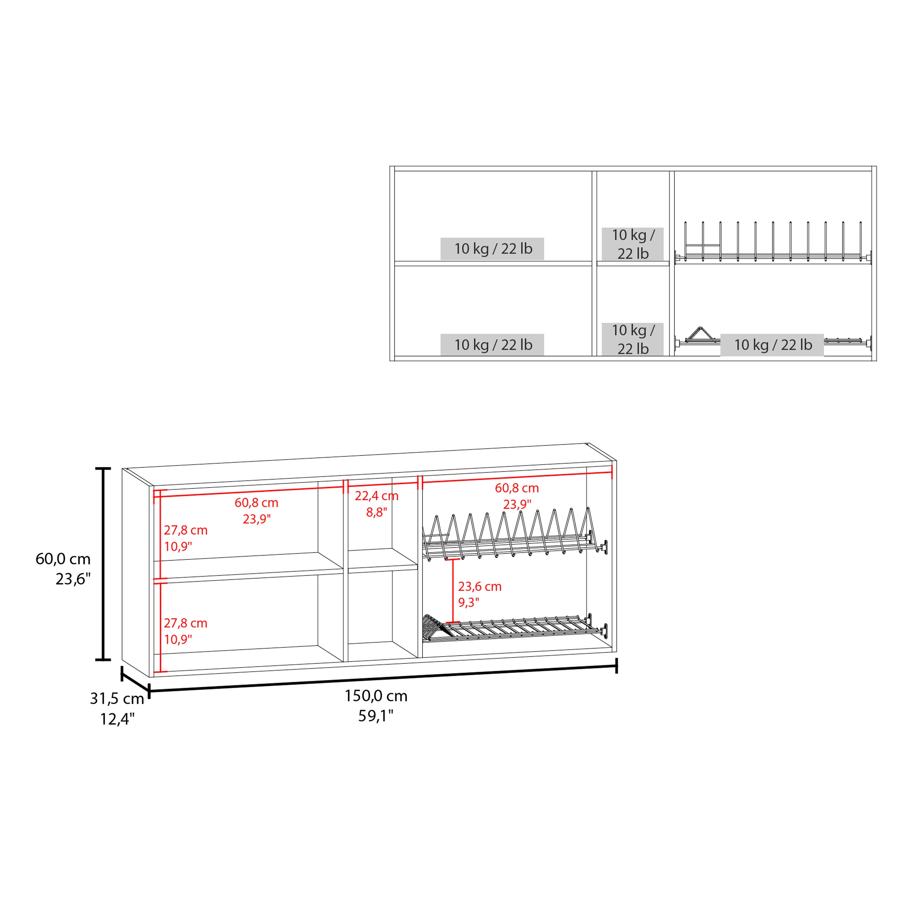 Olimpo 150 Wall Double Door Cabinet,Two External Shelves, Two Interior Shelves, Natural Oak - Luciddepo